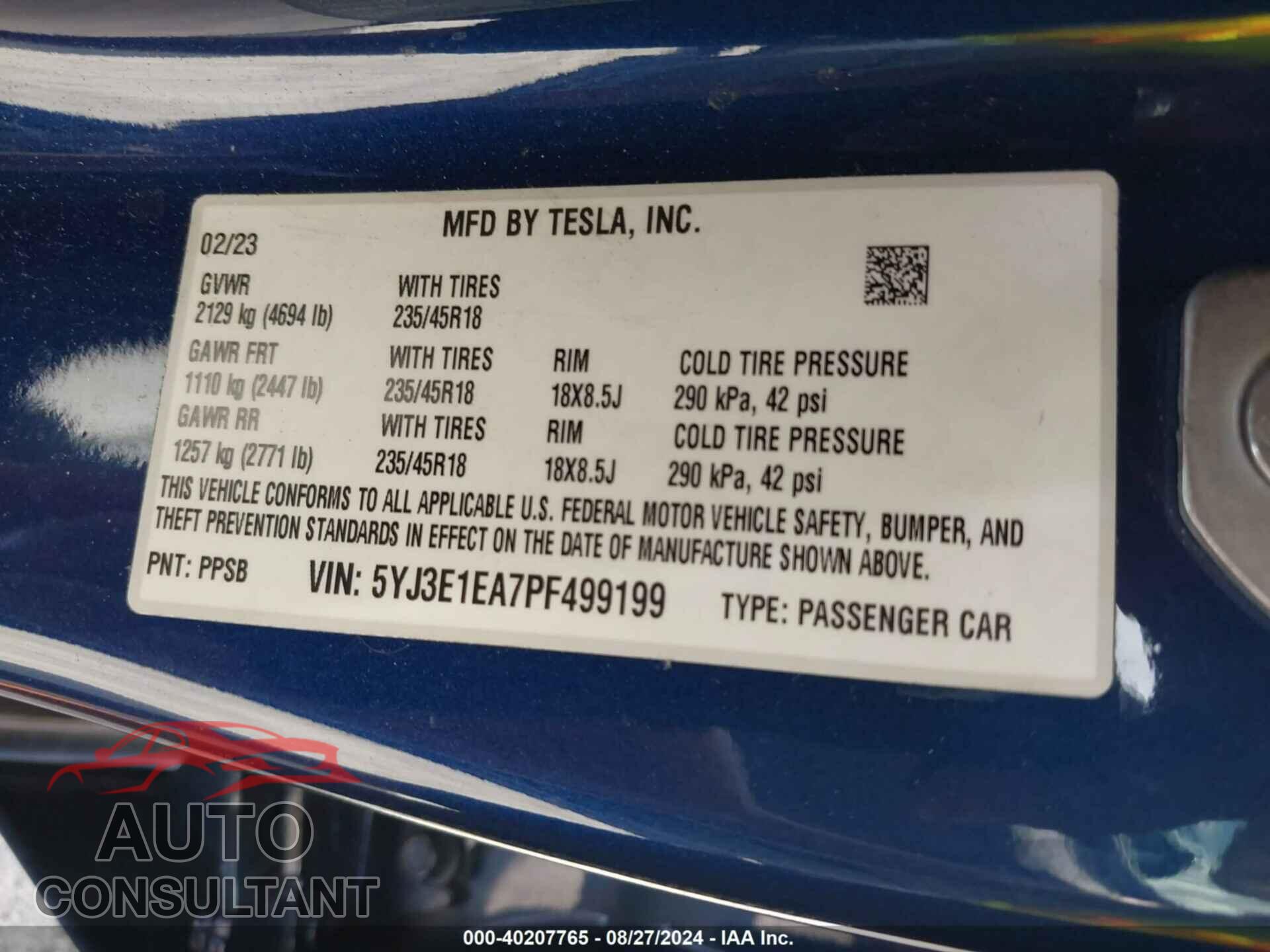 TESLA MODEL 3 2023 - 5YJ3E1EA7PF499199