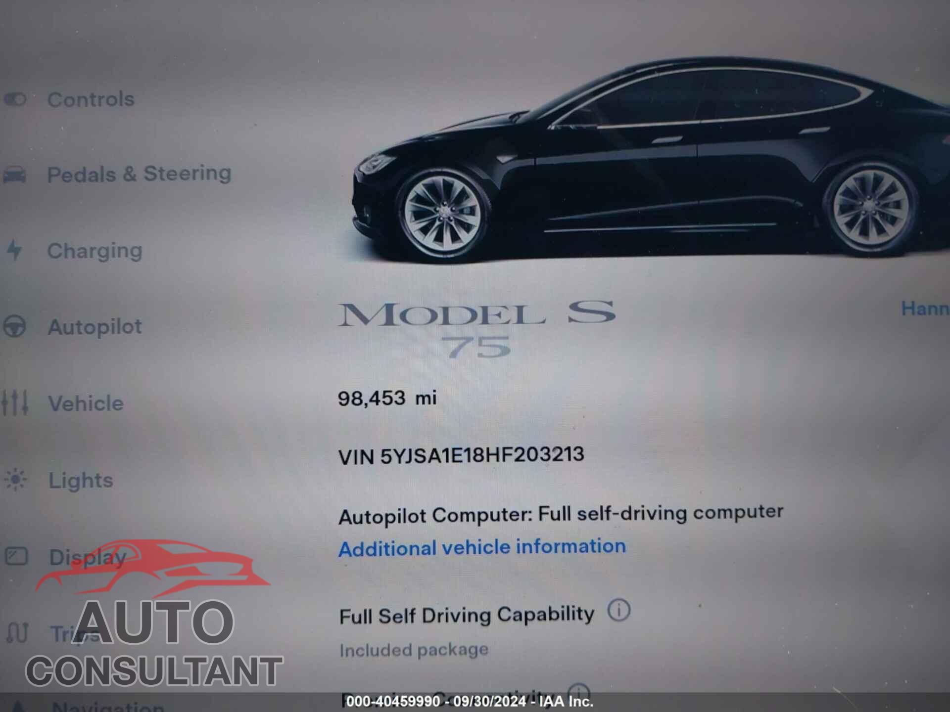 TESLA MODEL S 2017 - 5YJSA1E18HF203213