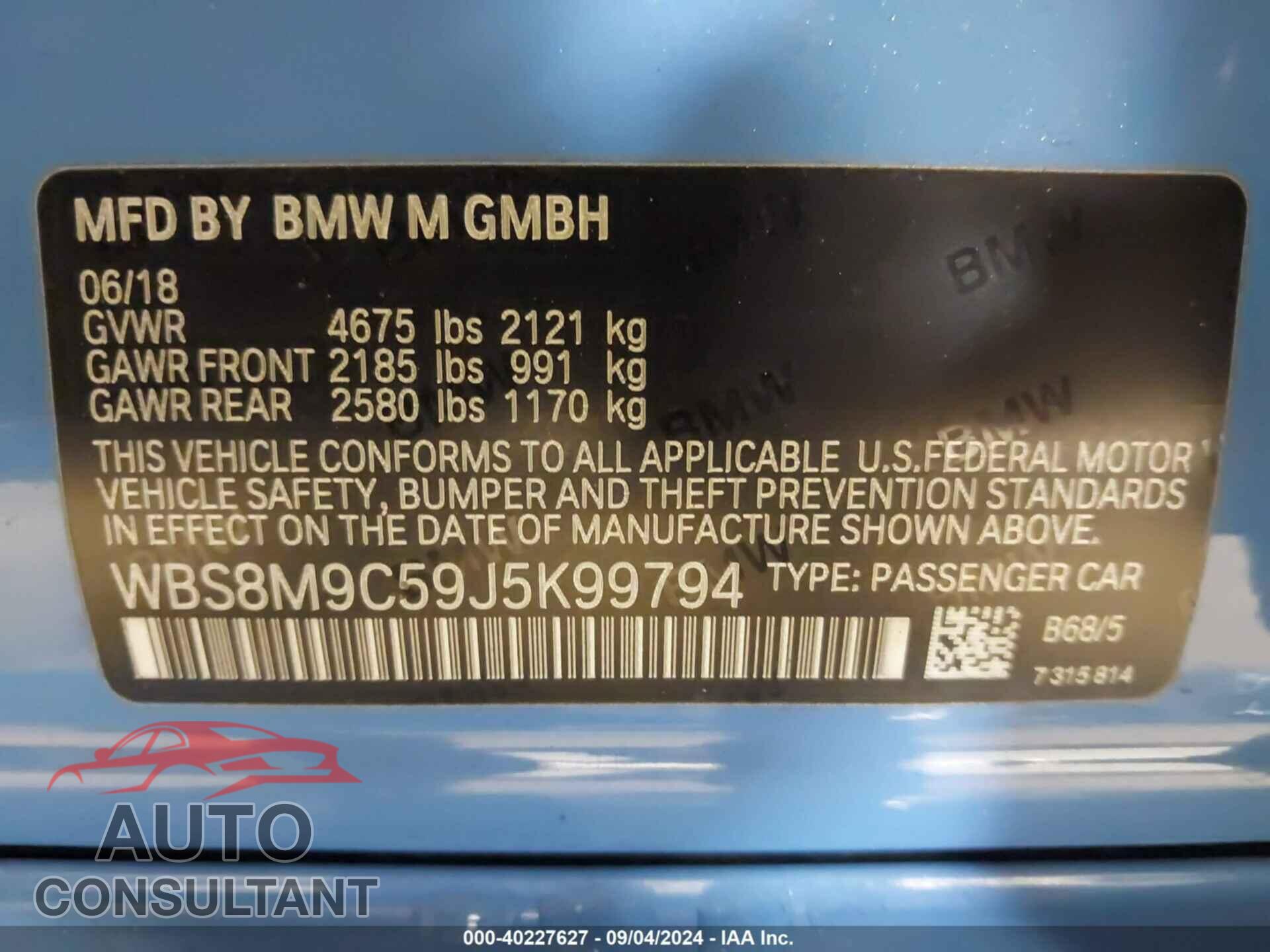 BMW M3 2018 - WBS8M9C59J5K99794