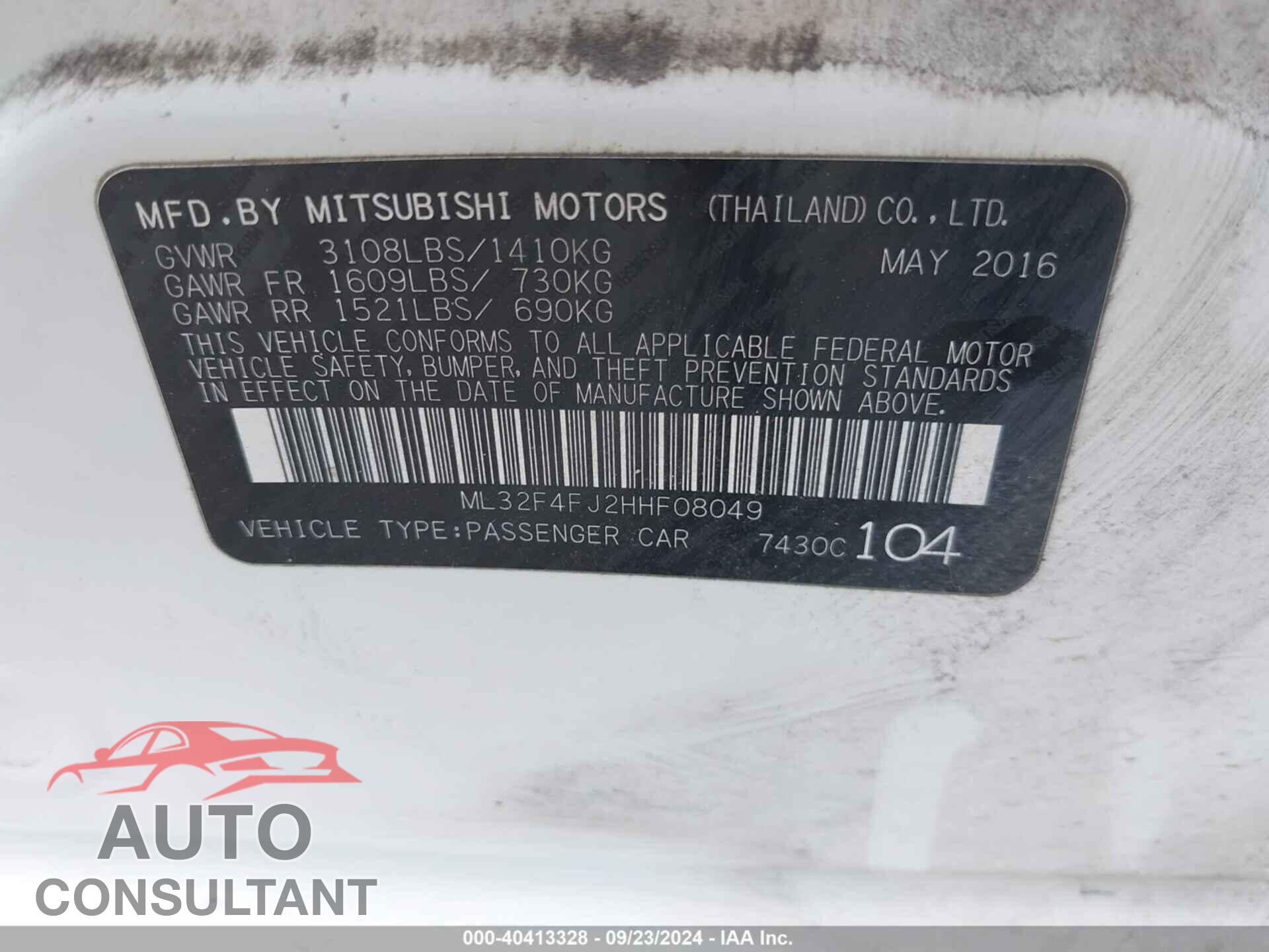 MITSUBISHI MIRAGE G4 2017 - ML32F4FJ2HHF08049