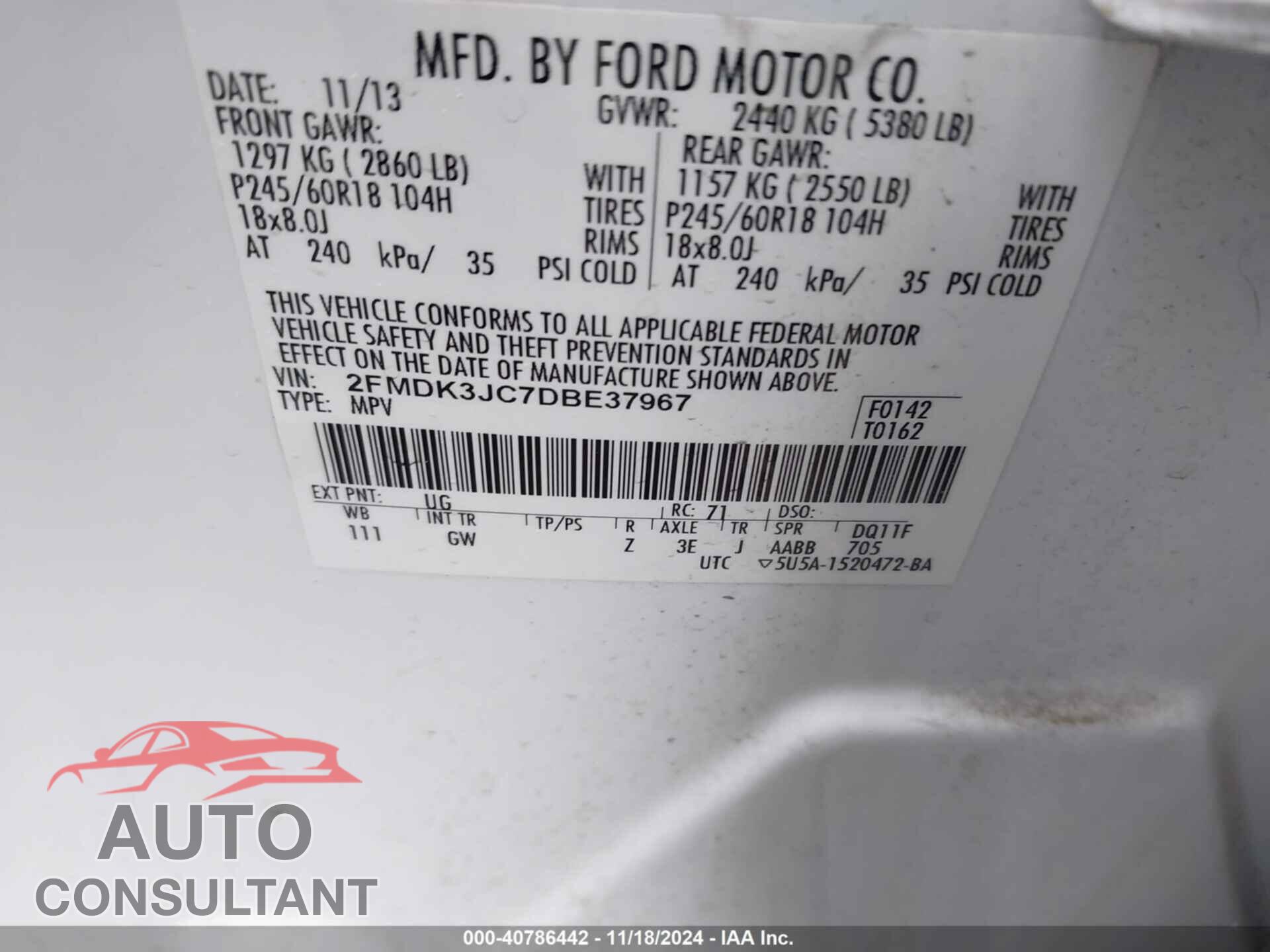 FORD EDGE 2013 - 2FMDK3JC7DBE37967