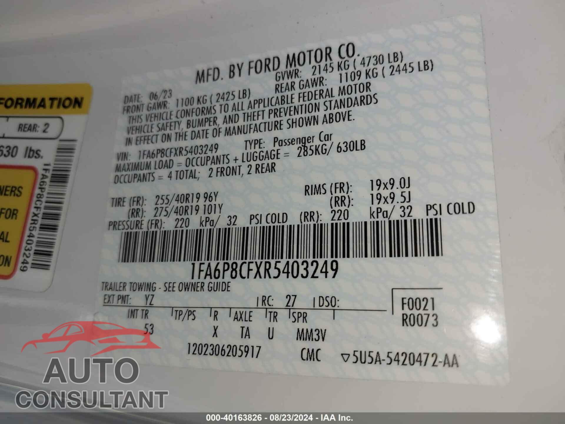 FORD MUSTANG 2024 - 1FA6P8CFXR5403249
