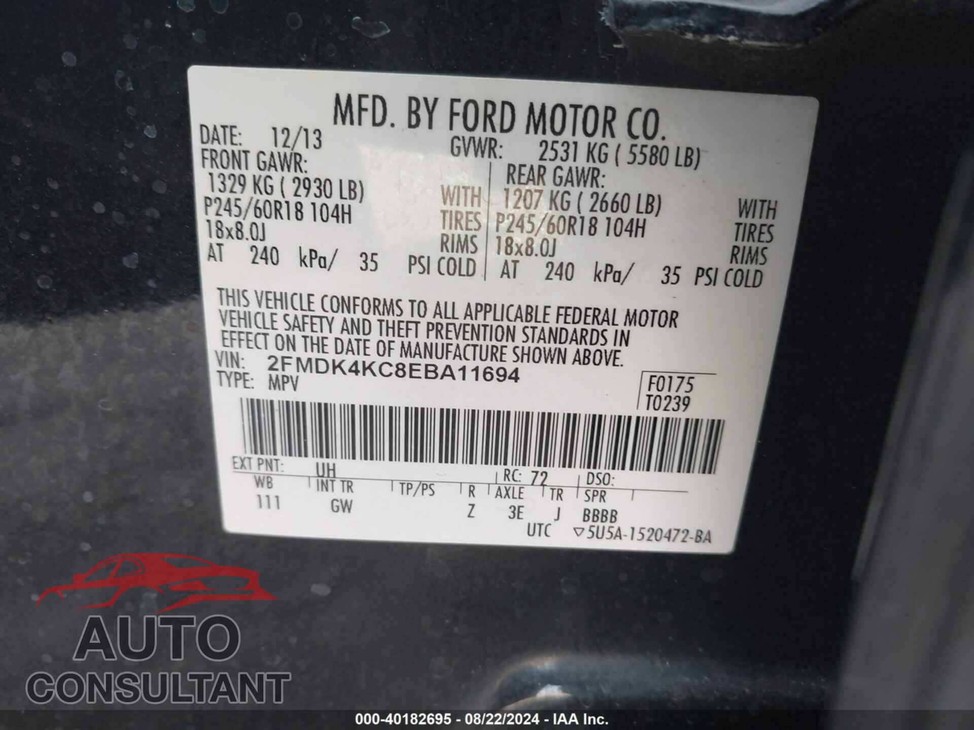 FORD EDGE 2014 - 2FMDK4KC8EBA11694
