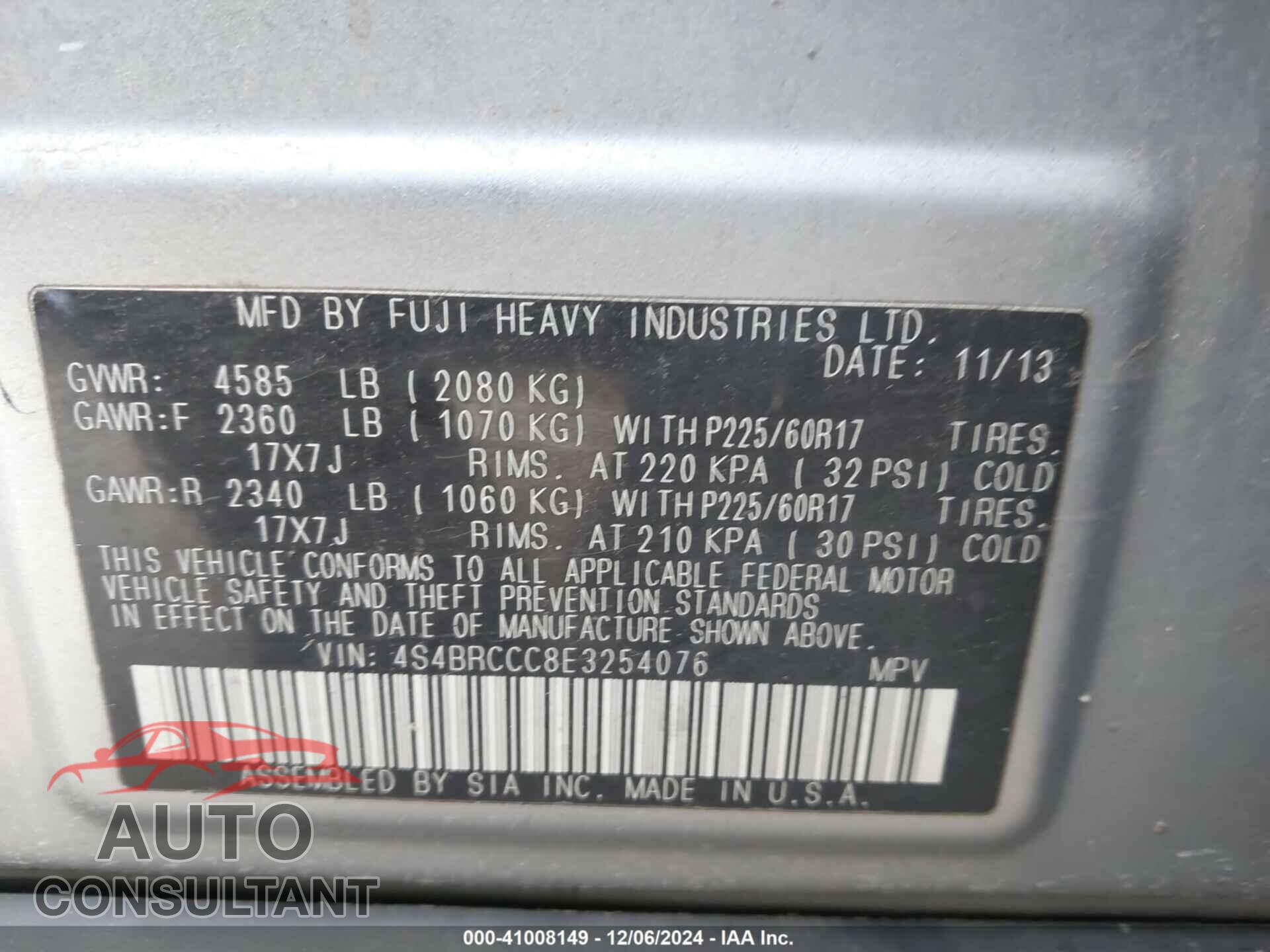 SUBARU OUTBACK 2014 - 4S4BRCCC8E3254076