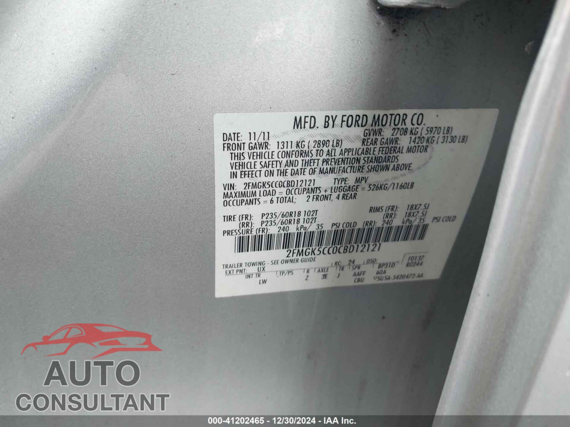 FORD FLEX 2012 - 2FMGK5CC0CBD12121