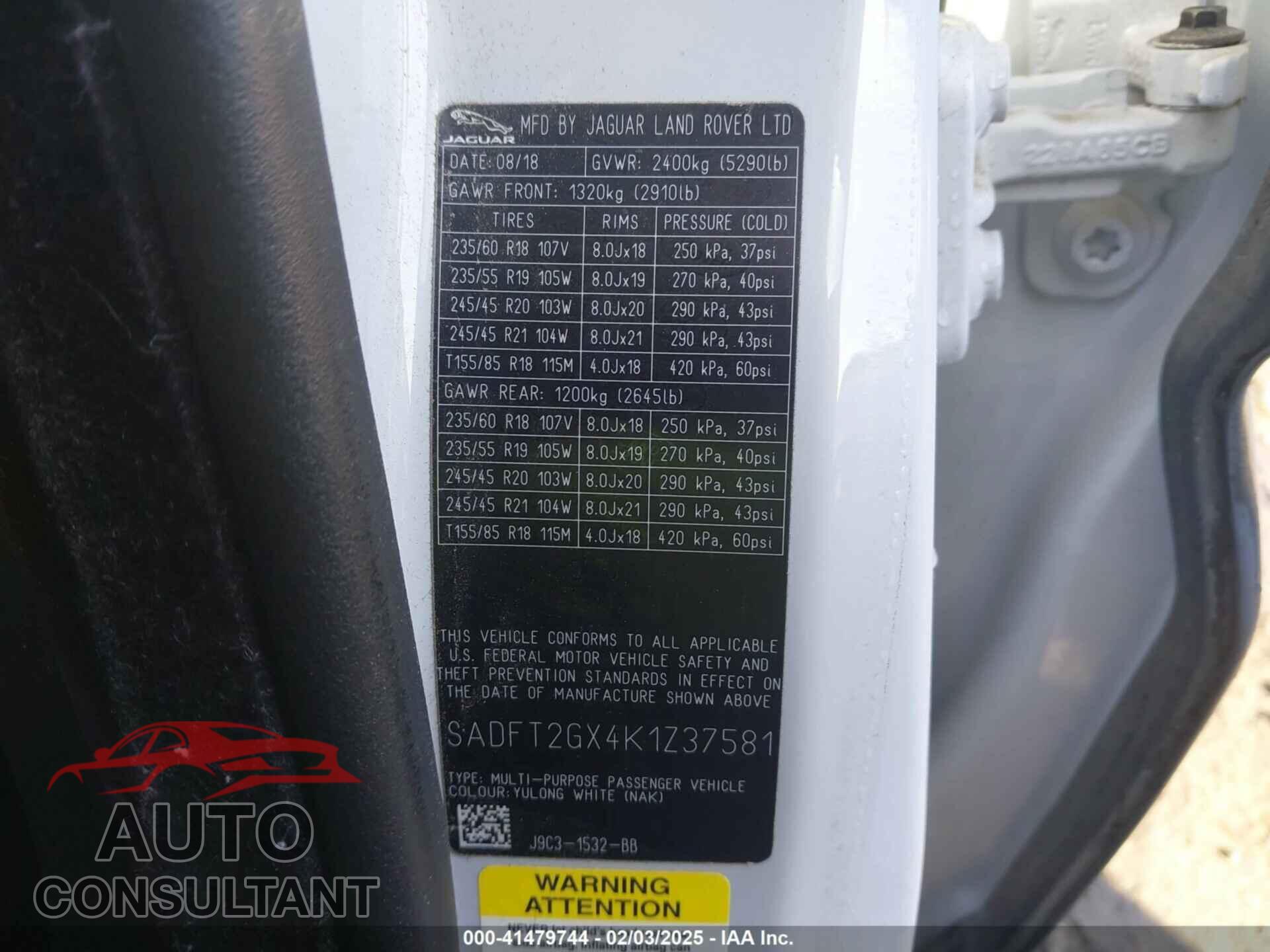 JAGUAR E-PACE 2019 - SADFT2GX4K1Z37581