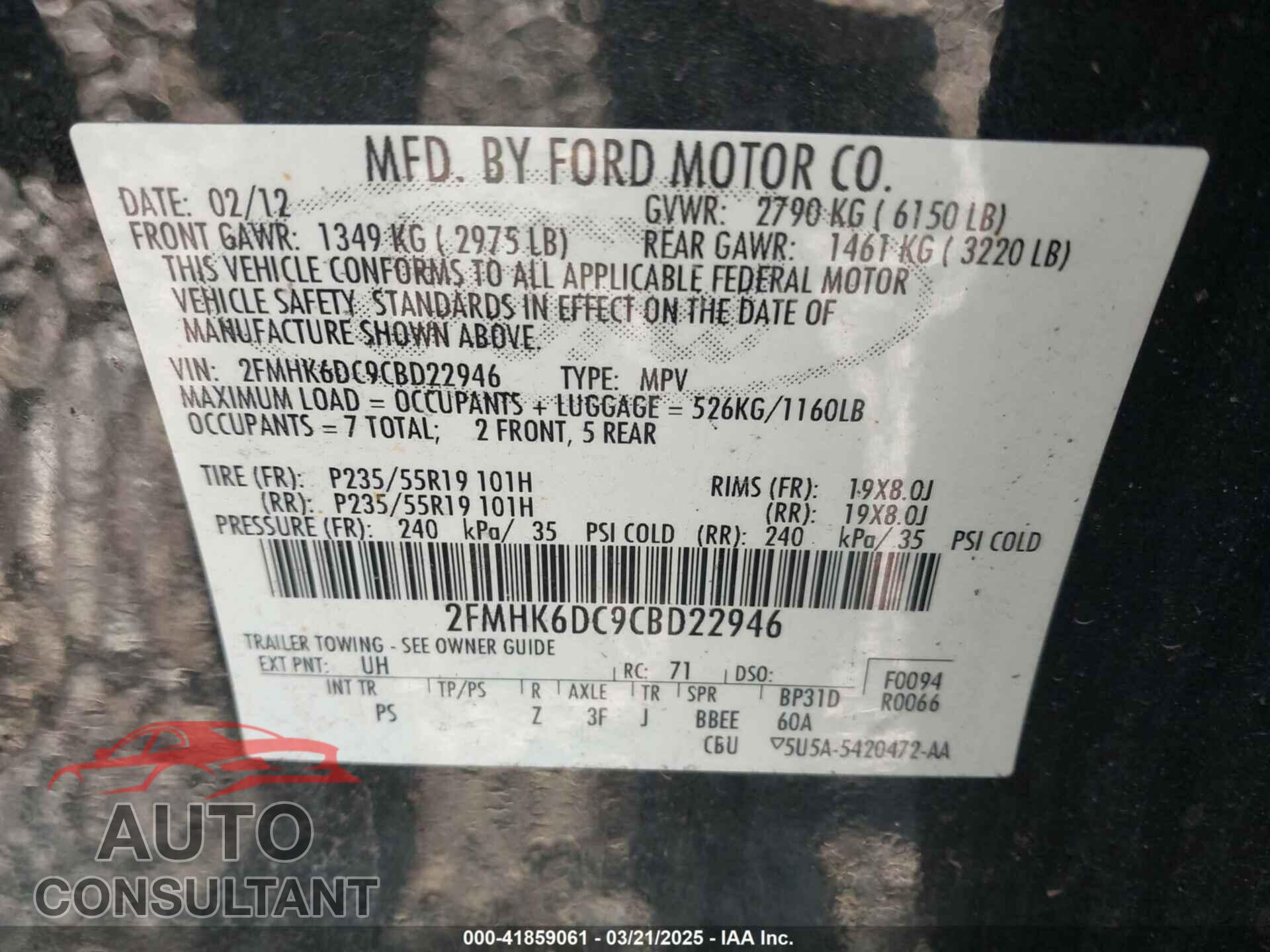 FORD FLEX 2012 - 2FMHK6DC9CBD22946