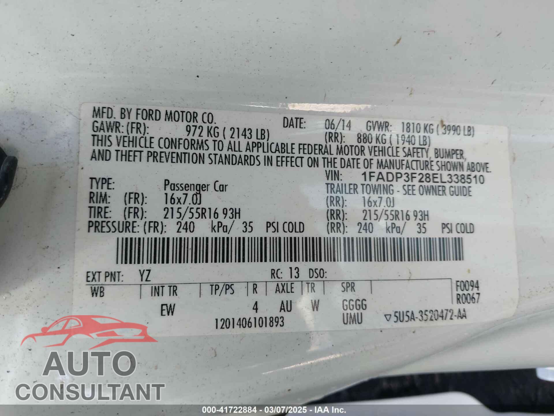 FORD FOCUS 2014 - 1FADP3F28EL338510