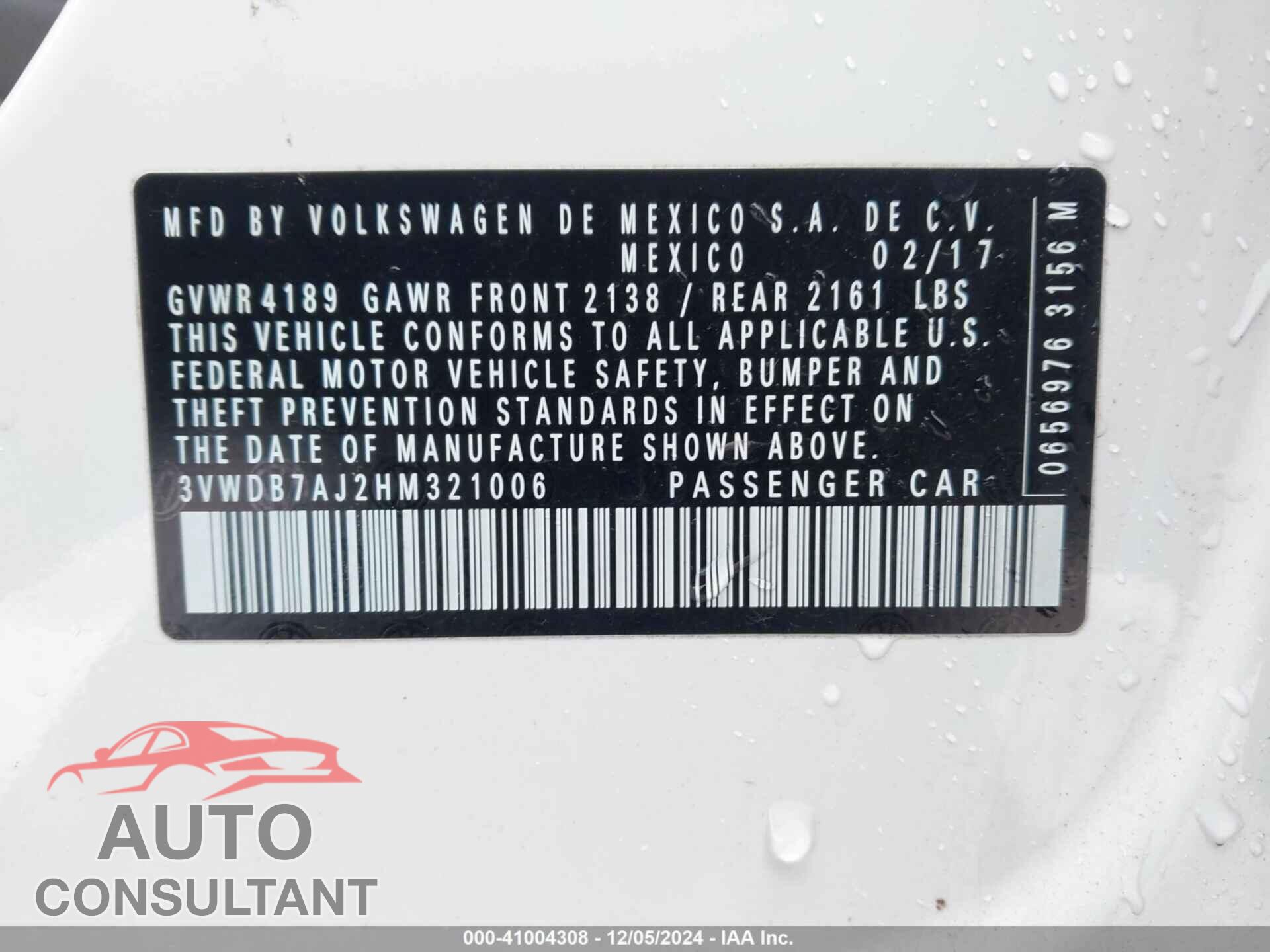 VOLKSWAGEN JETTA 2017 - 3VWDB7AJ2HM321006