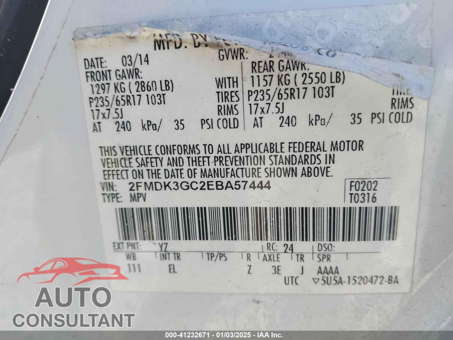 FORD EDGE 2014 - 2FMDK3GC2EBA57444