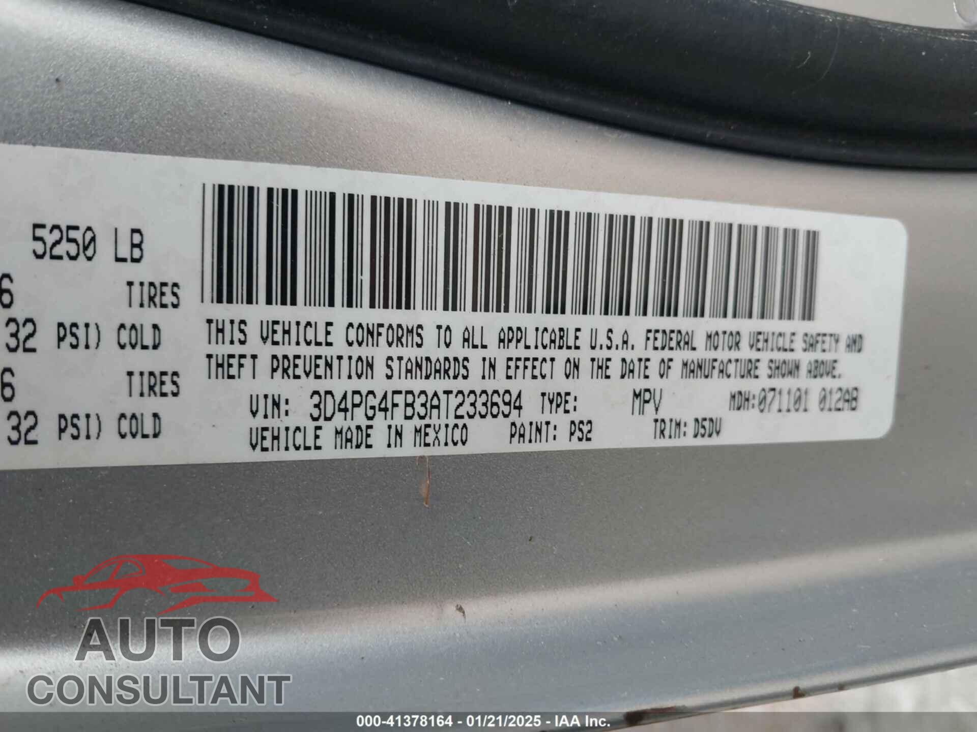DODGE JOURNEY 2010 - 3D4PG4FB3AT233694