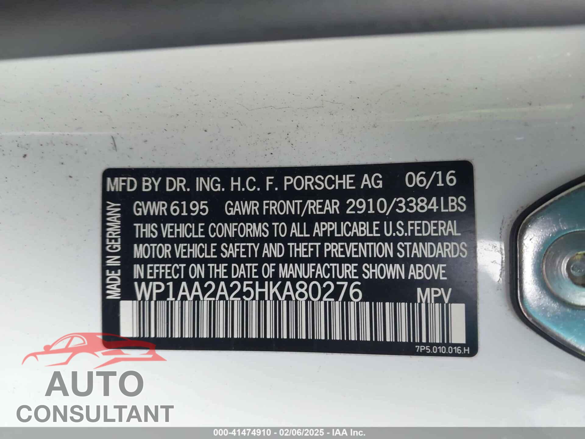 PORSCHE CAYENNE 2017 - WP1AA2A25HKA80276