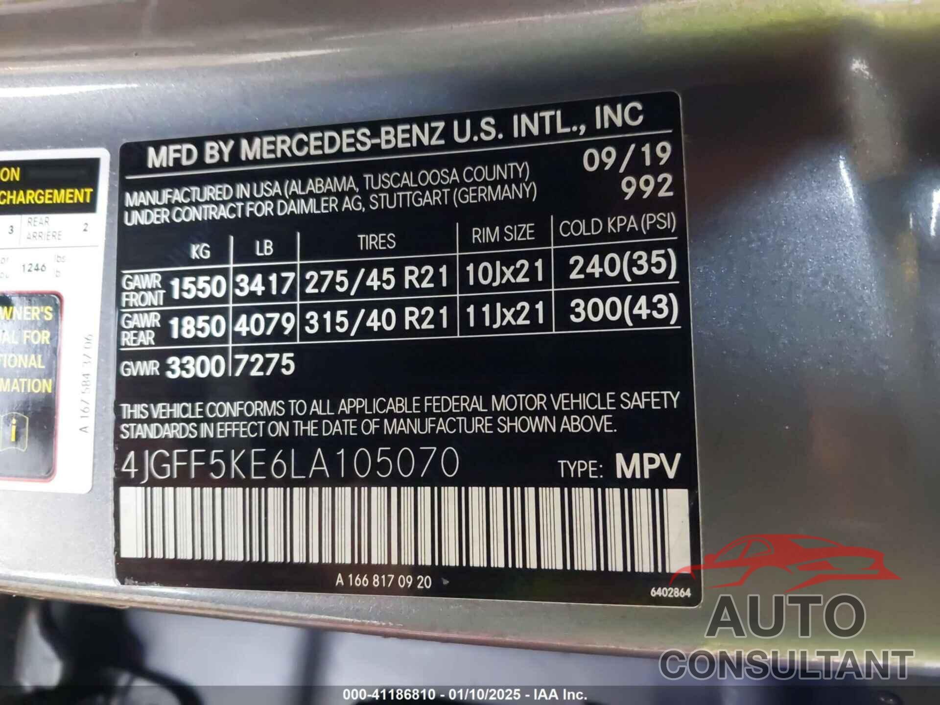 MERCEDES-BENZ GLS 450 2020 - 4JGFF5KE6LA105070