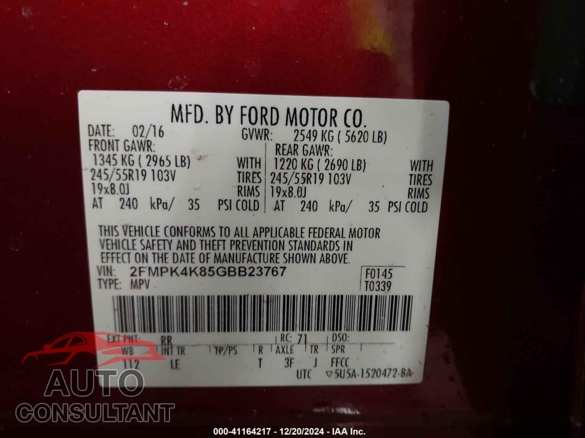 FORD EDGE 2016 - 2FMPK4K85GBB23767