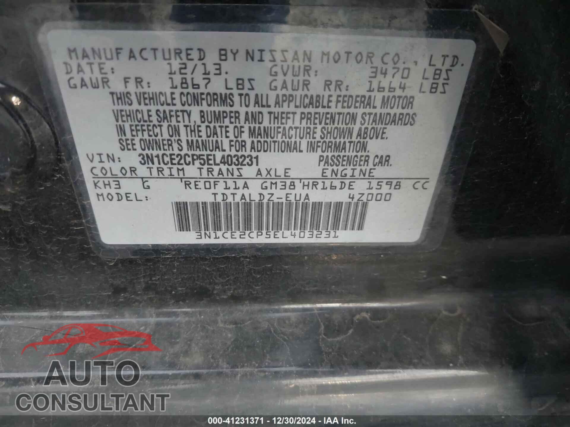 NISSAN VERSA NOTE 2014 - 3N1CE2CP5EL403231
