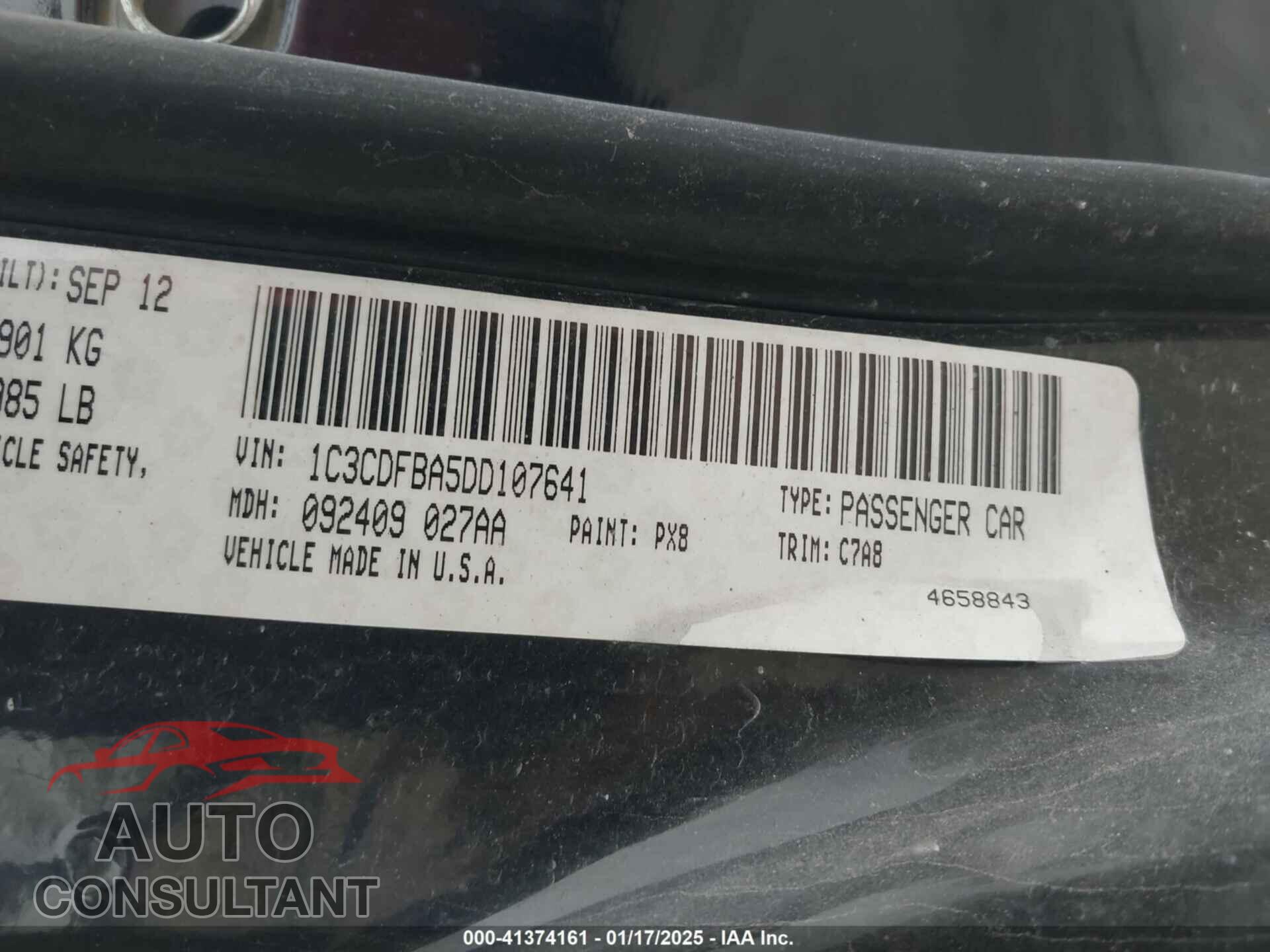 DODGE DART 2013 - 1C3CDFBA5DD107641