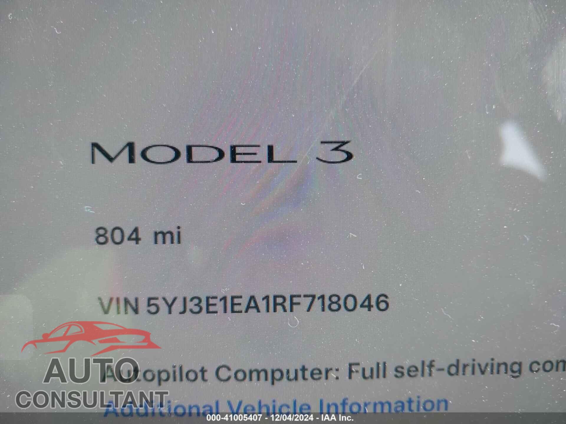 TESLA MODEL 3 2024 - 5YJ3E1EA1RF718046