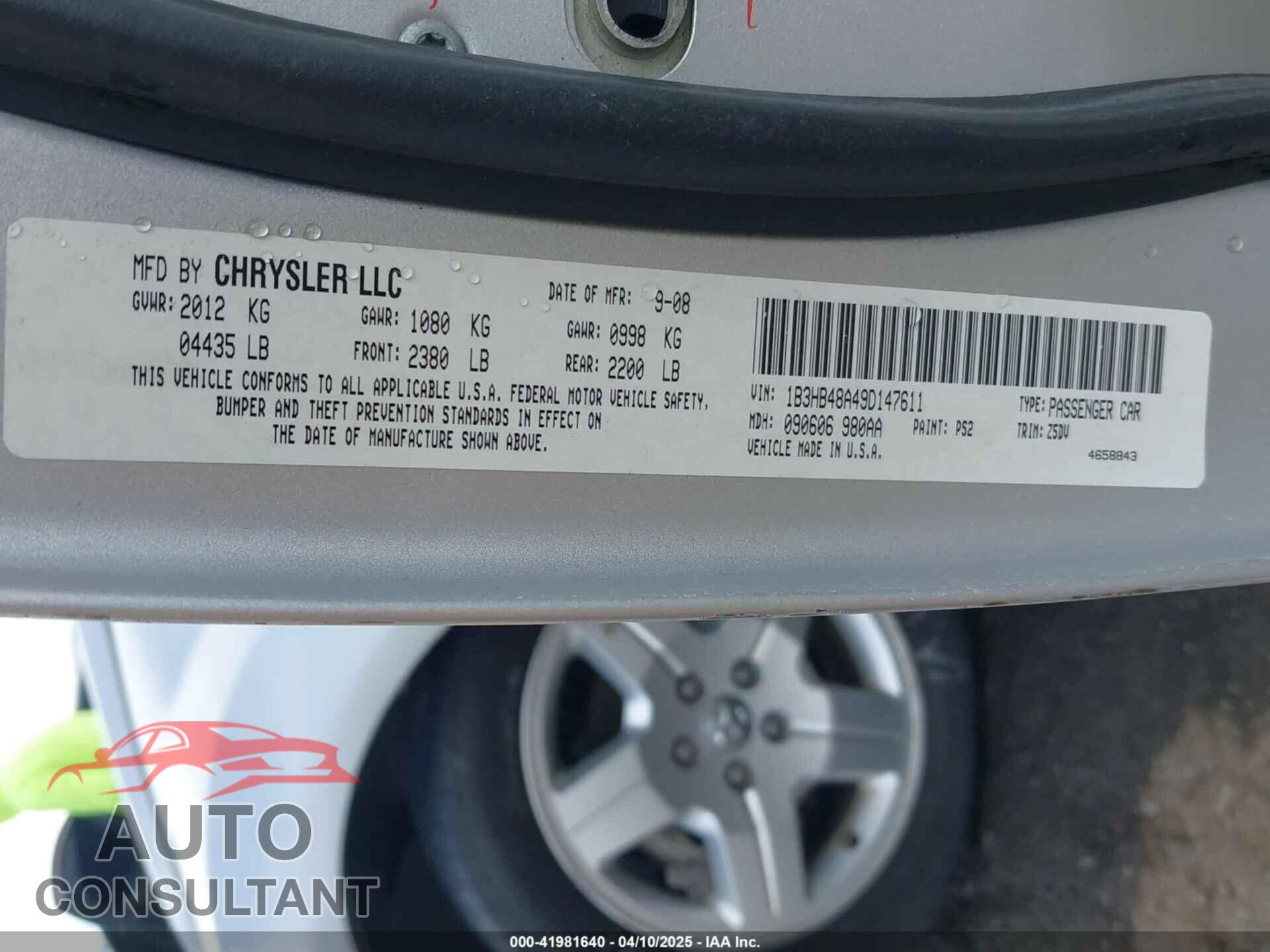 DODGE CALIBER 2009 - 1B3HB48A49D147611