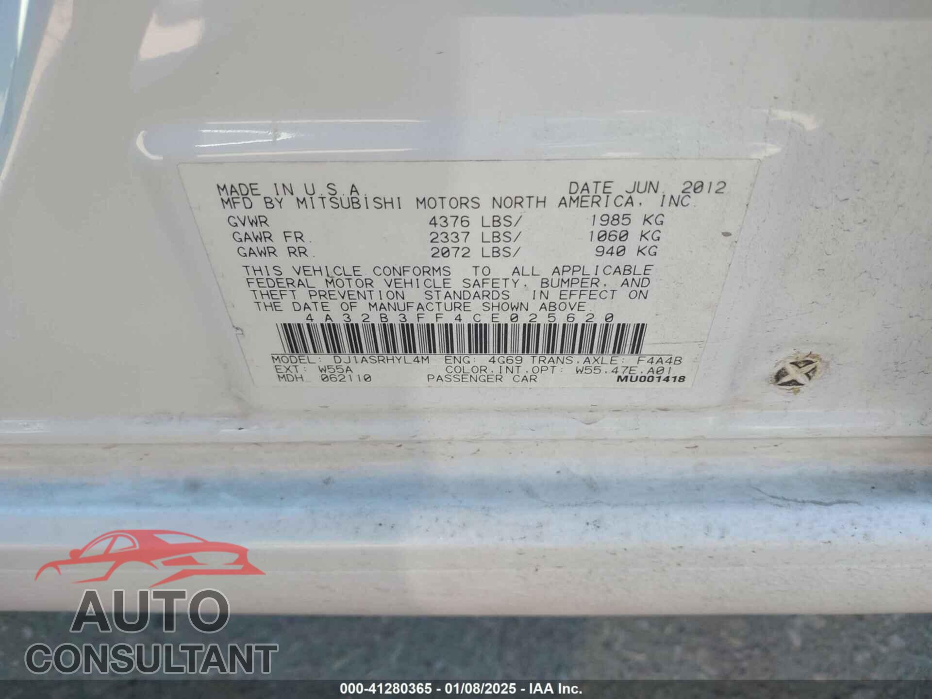 MITSUBISHI GALANT 2012 - 4A32B3FF4CE025620