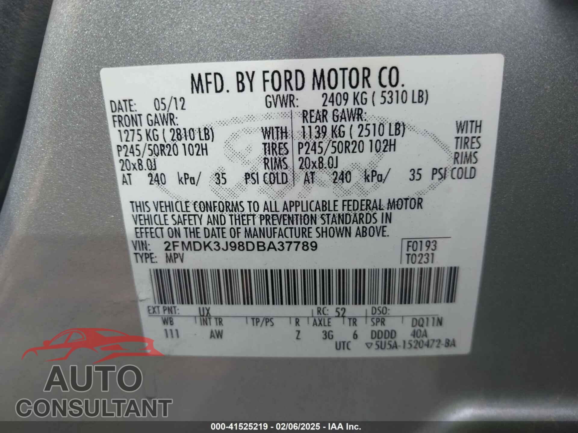 FORD EDGE 2013 - 2FMDK3J98DBA37789