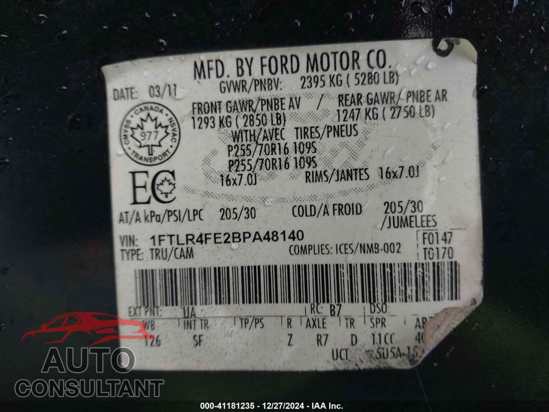 FORD RANGER 2011 - 1FTLR4FE2BPA48140