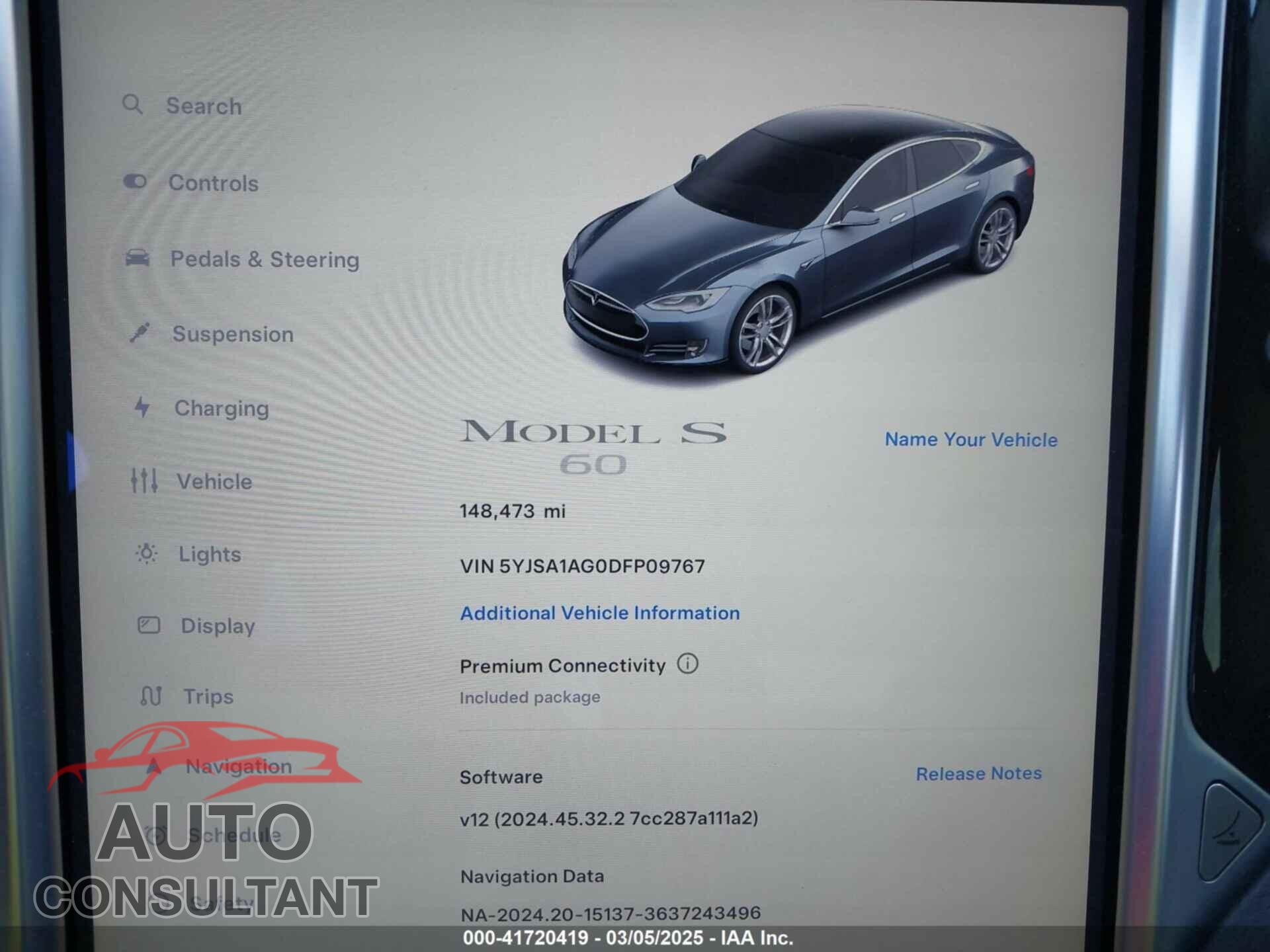TESLA MODEL S 2013 - 5YJSA1AG0DFP09767
