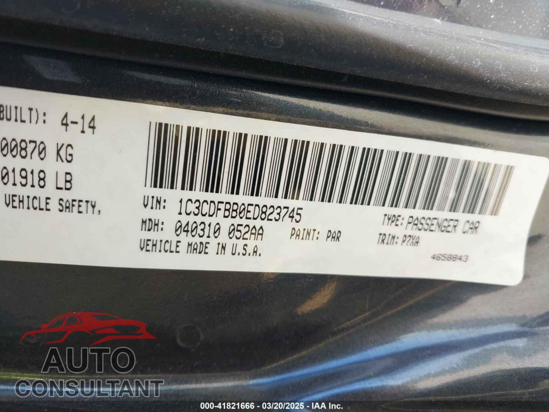 DODGE DART 2014 - 1C3CDFBB0ED823745