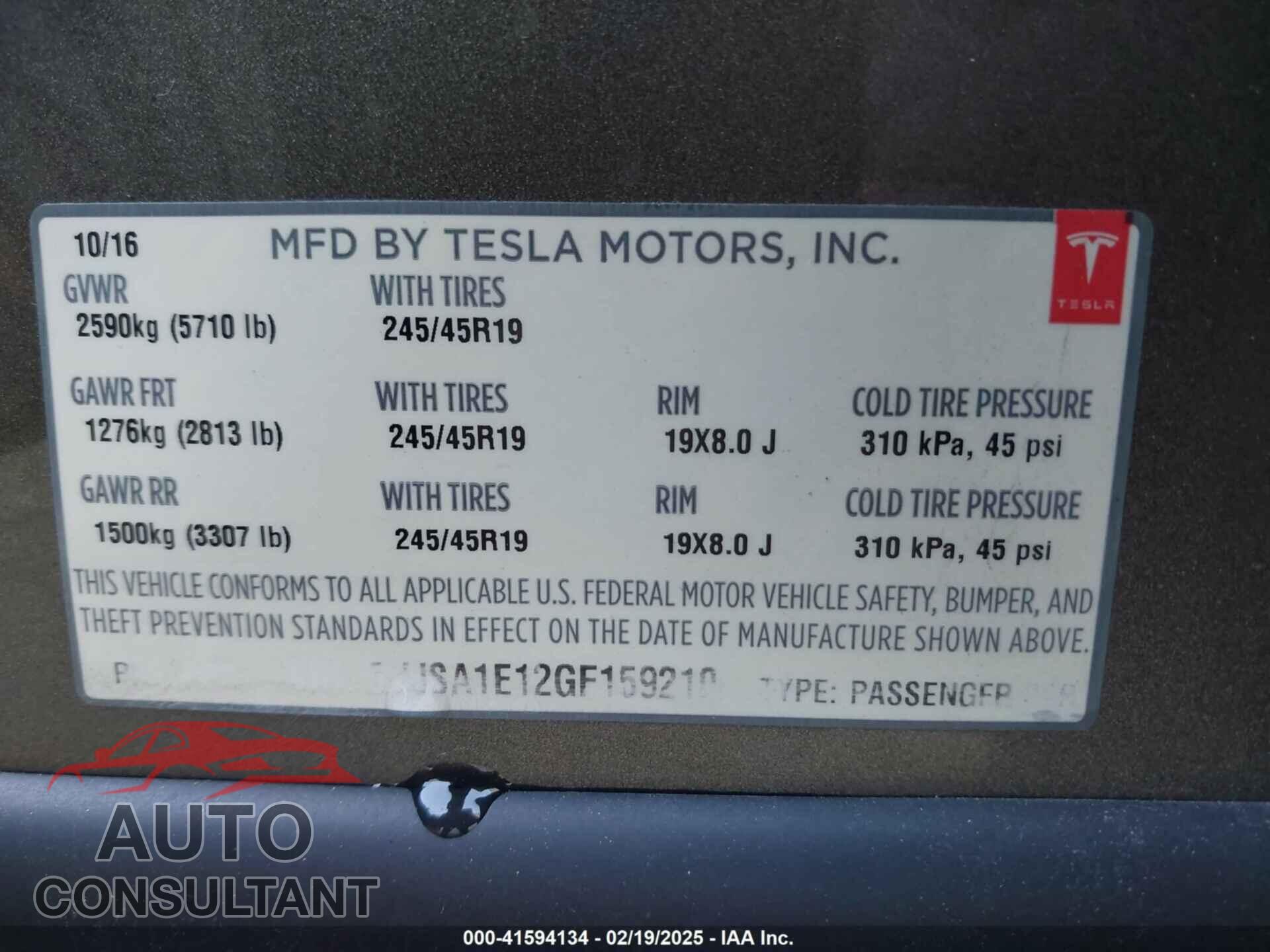 TESLA MODEL S 2016 - 5YJSA1E12GF159210