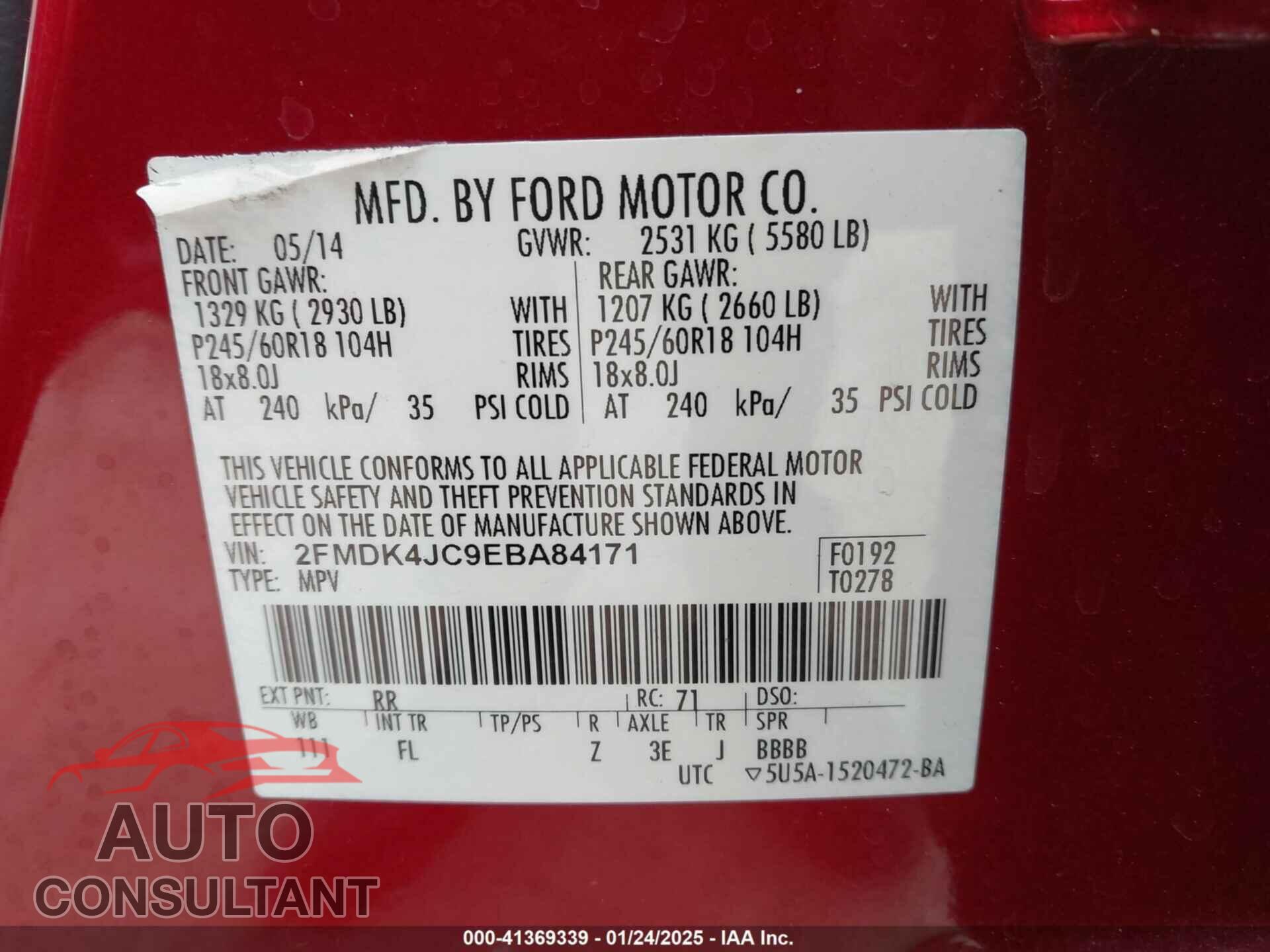 FORD EDGE 2014 - 2FMDK4JC9EBA84171