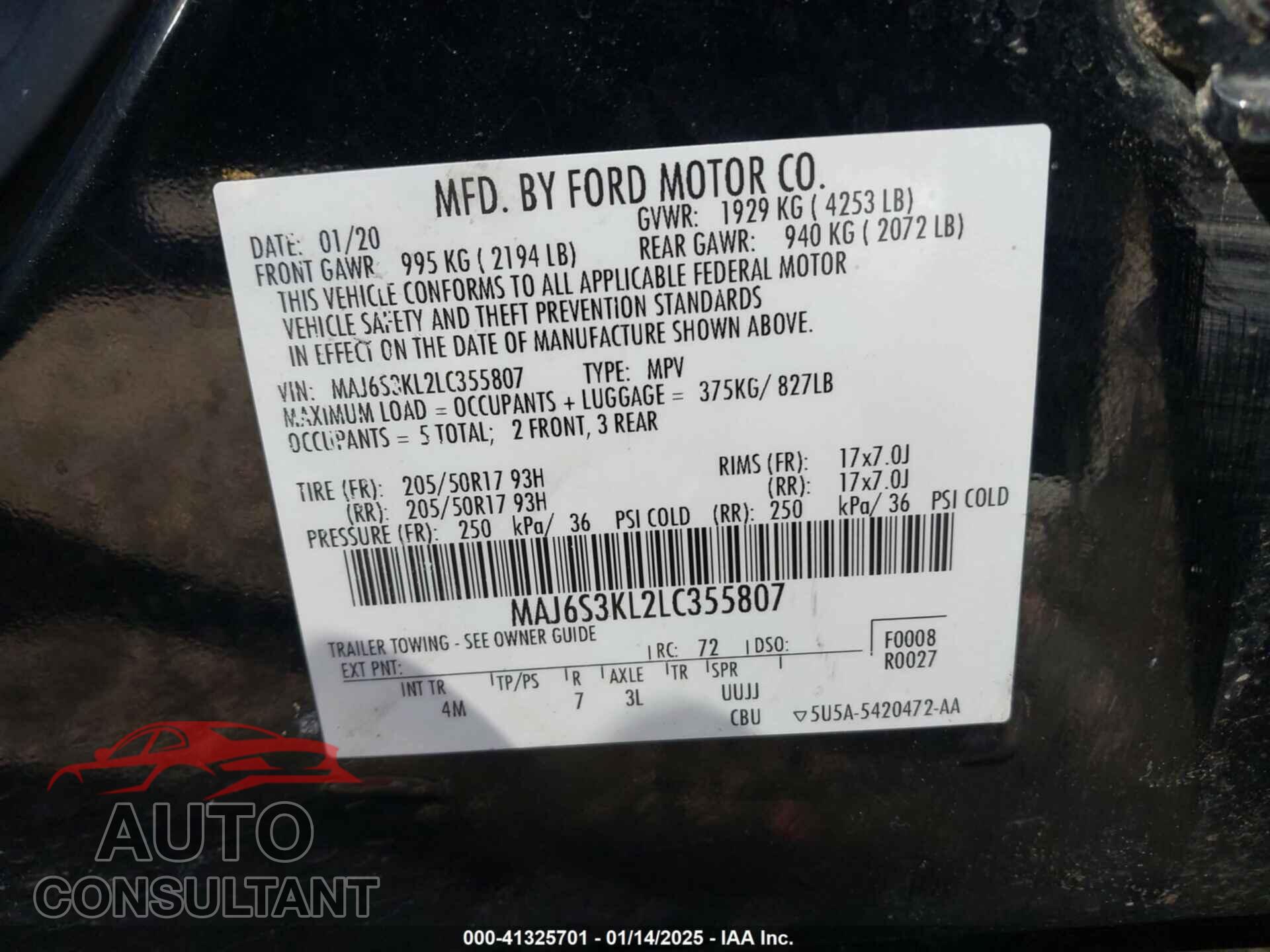 FORD ECOSPORT 2020 - MAJ6S3KL2LC355807