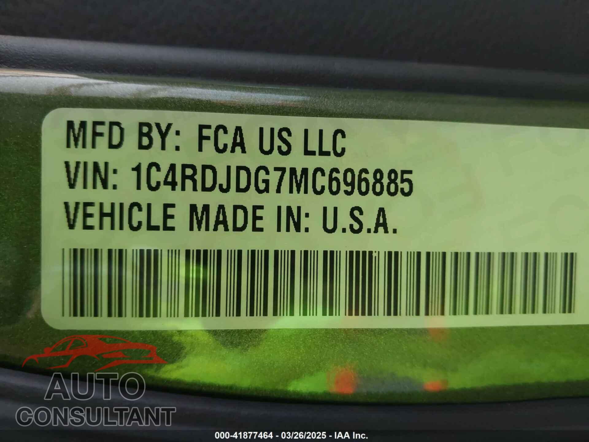 DODGE DURANGO 2021 - 1C4RDJDG7MC696885