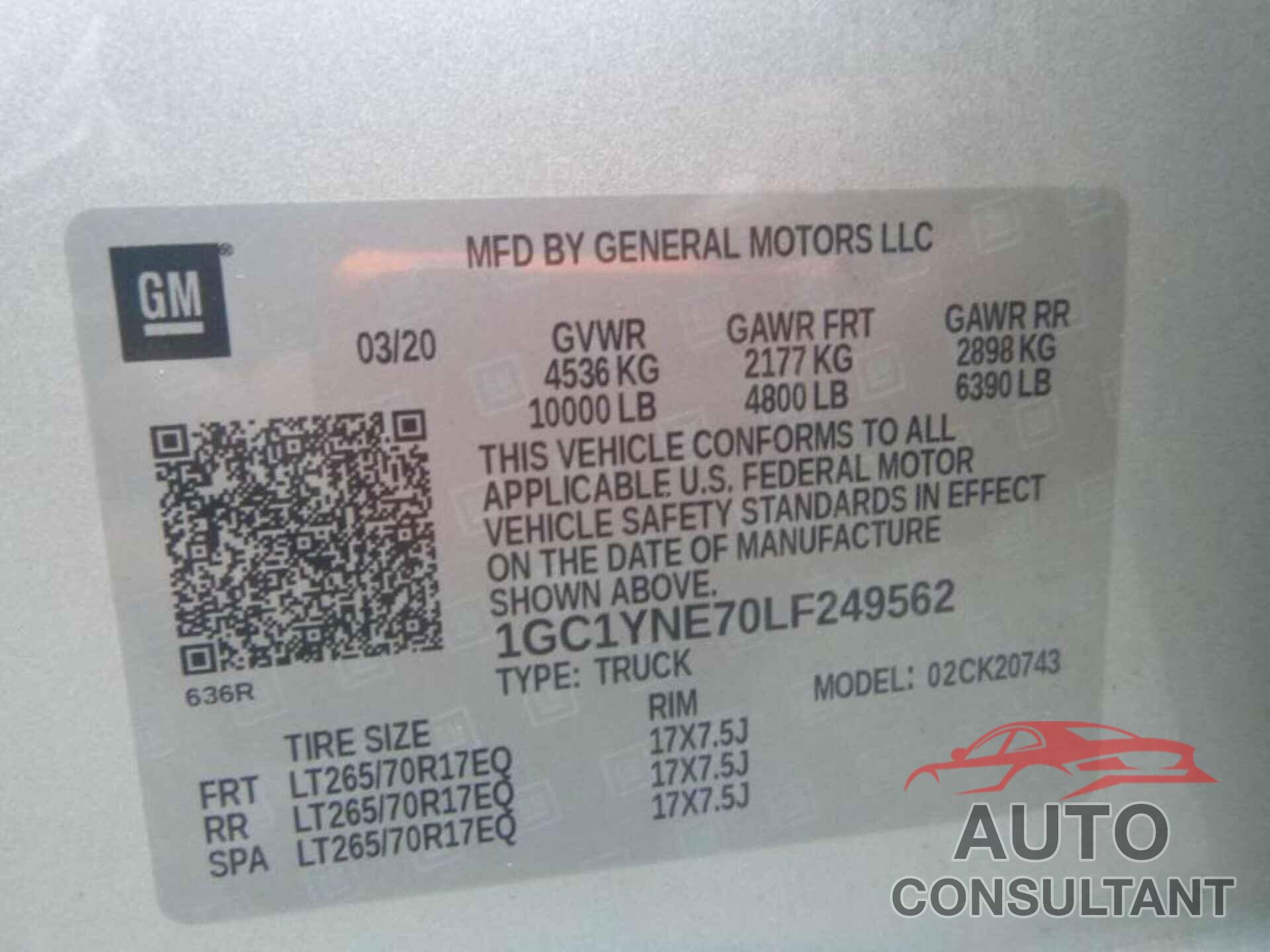 CHEVROLET SILVERADO 2020 - 1GC1YNE70LF249562