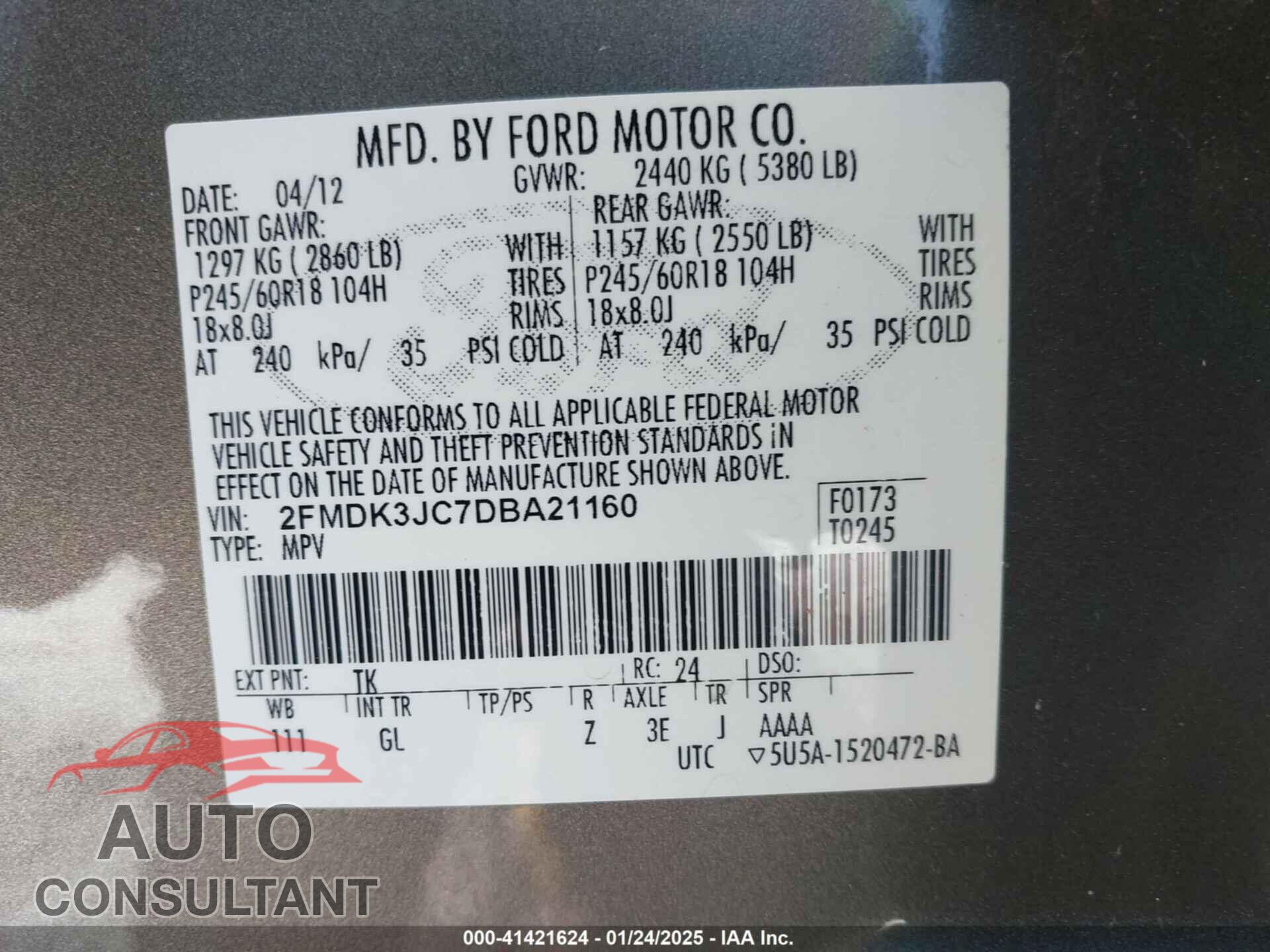 FORD EDGE 2013 - 2FMDK3JC7DBA21160