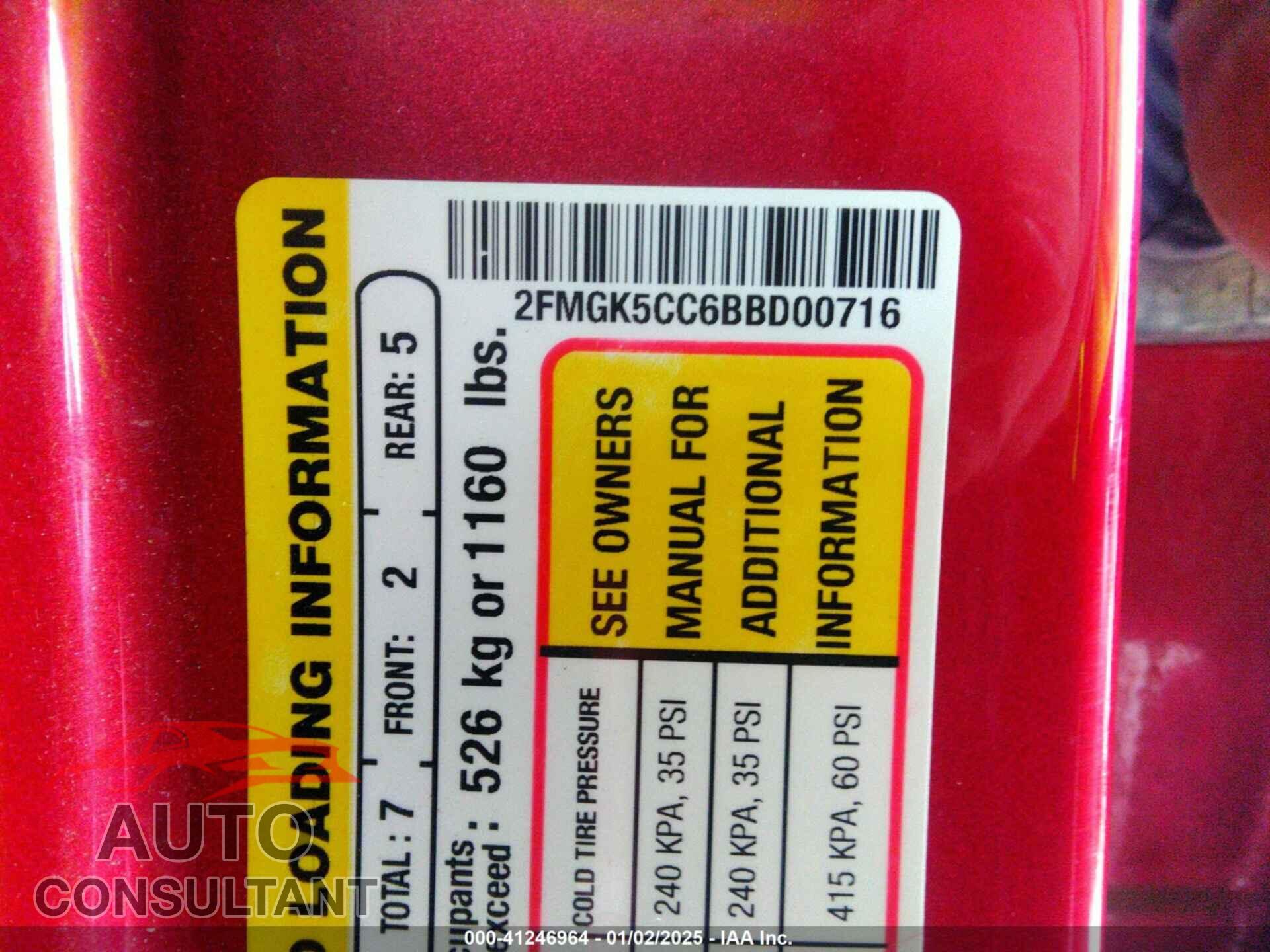 FORD FLEX 2011 - 2FMGK5CC6BBD00716