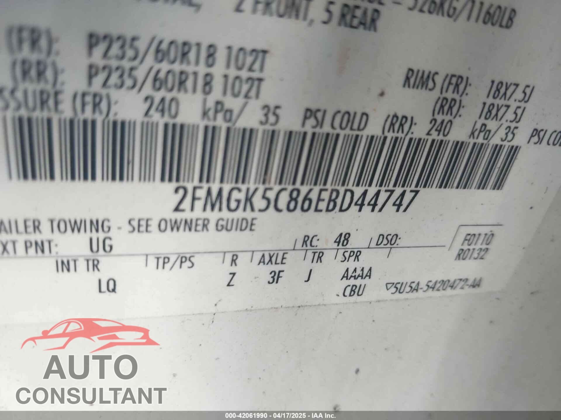FORD FLEX 2014 - 2FMGK5C86EBD44747