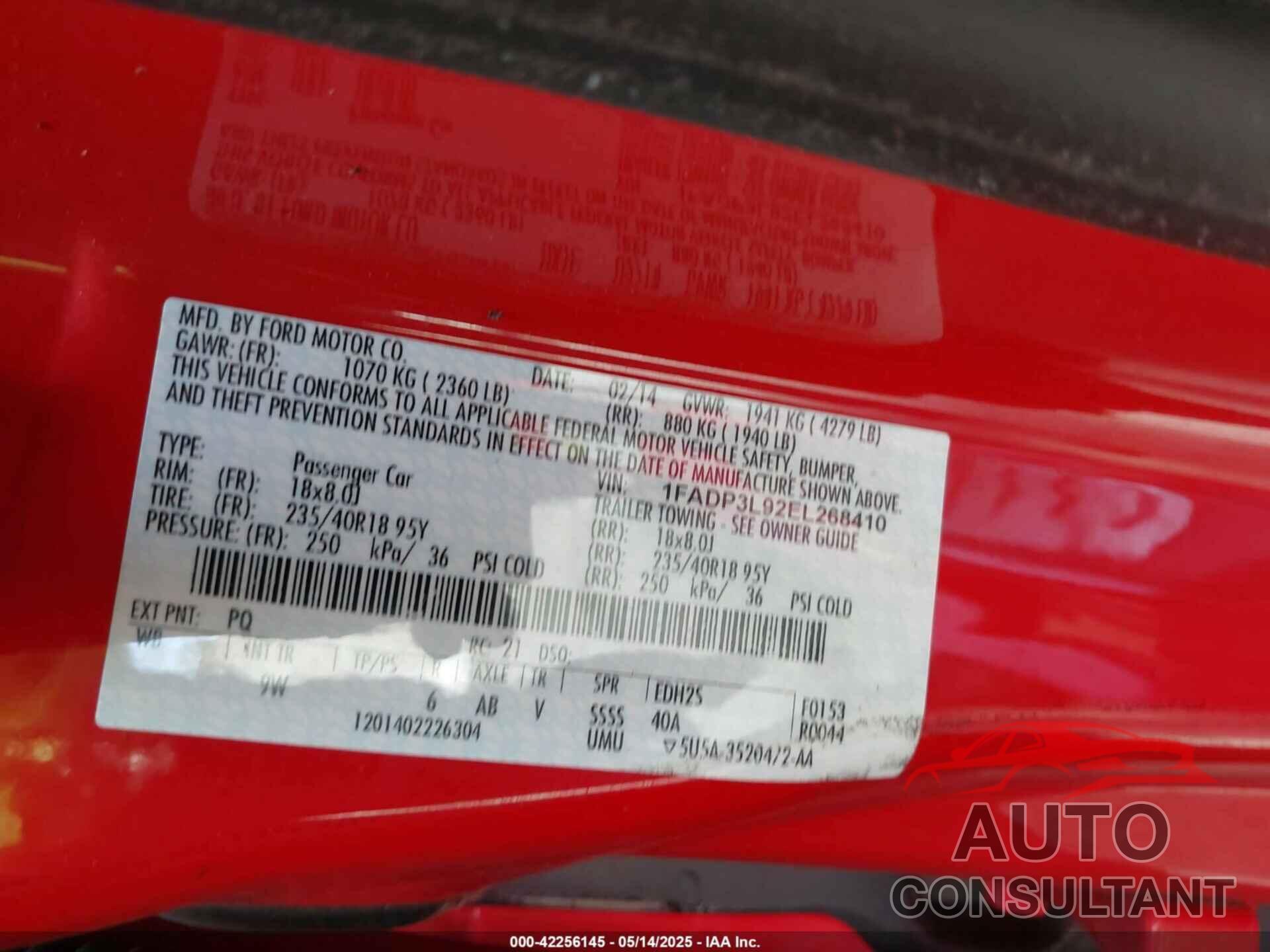 FORD FOCUS ST 2014 - 1FADP3L92EL268410