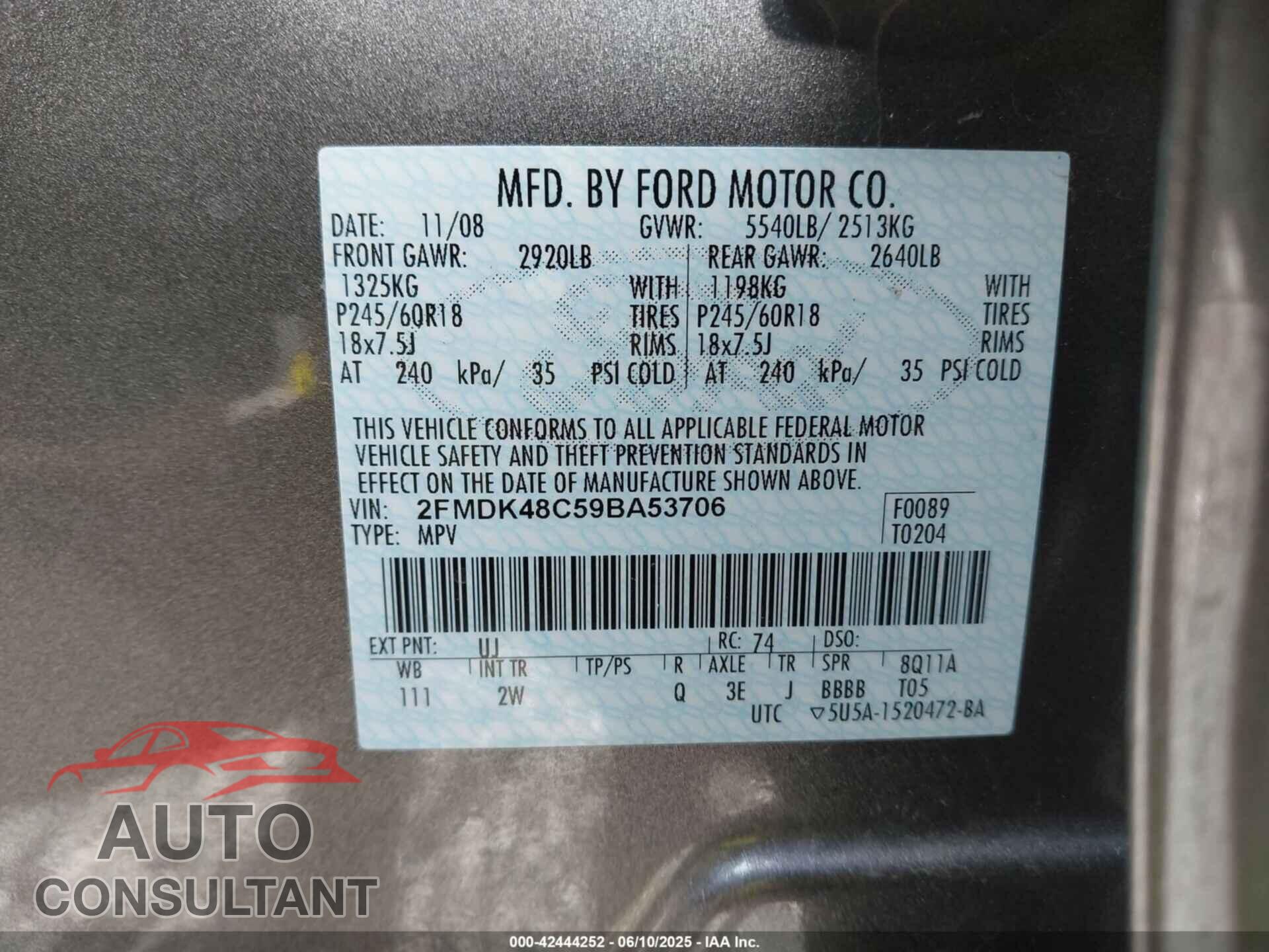 FORD EDGE 2009 - 2FMDK48C59BA53706