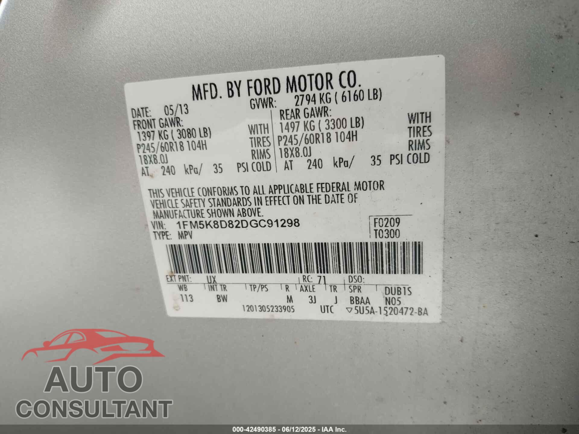 FORD EXPLORER 2013 - 1FM5K8D82DGC91298