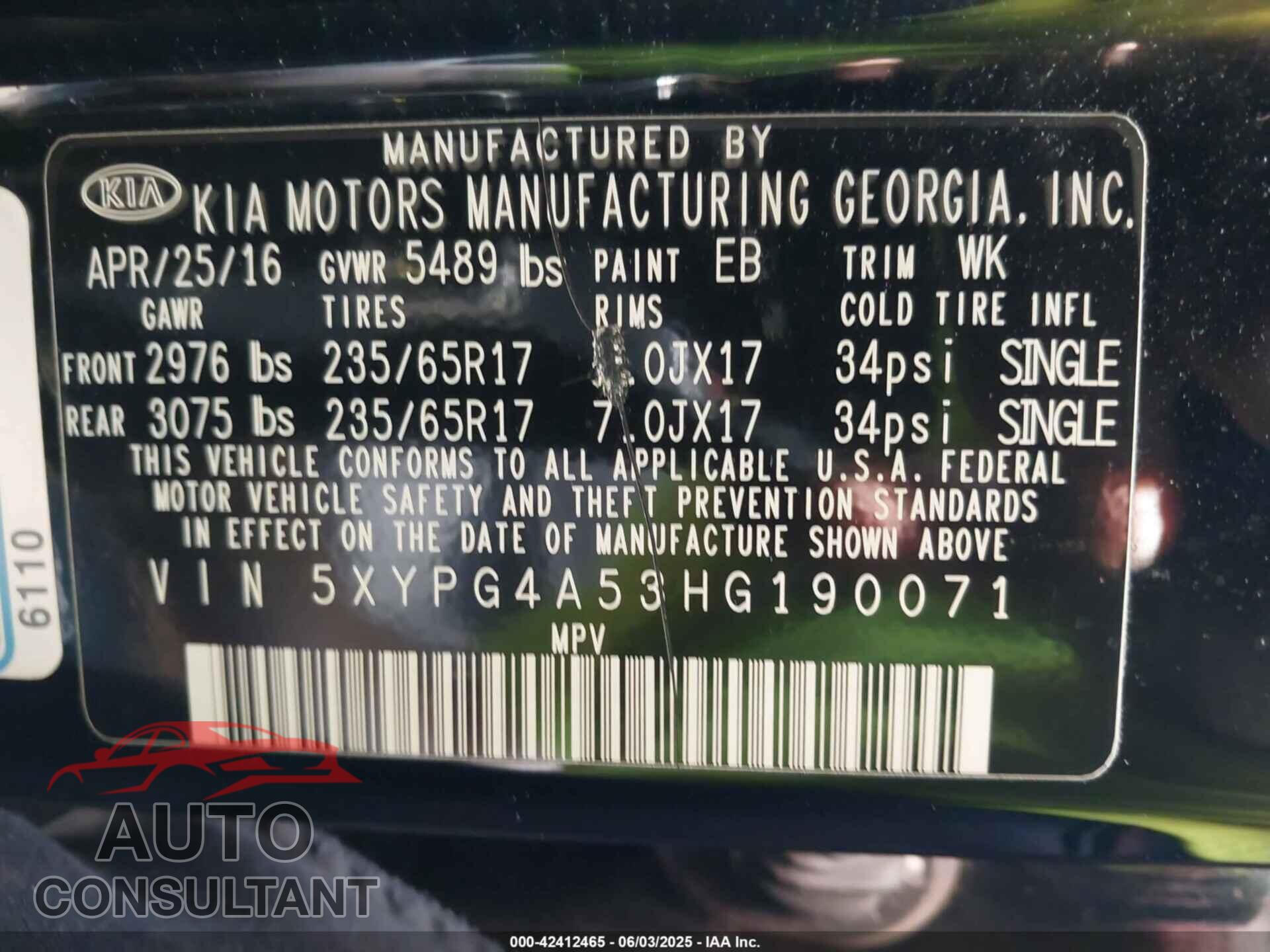 KIA SORENTO 2017 - 5XYPG4A53HG190071