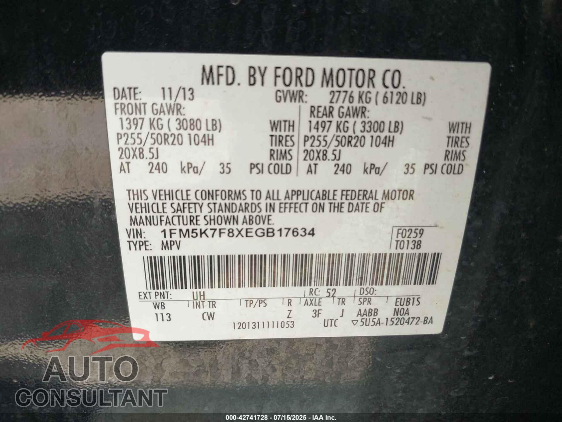 FORD EXPLORER 2014 - 1FM5K7F8XEGB17634