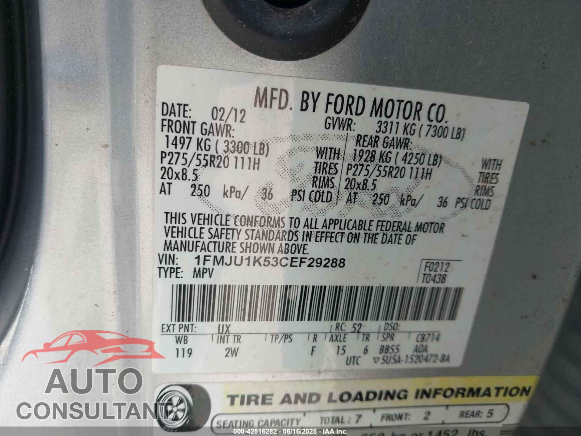 FORD EXPEDITION 2012 - 1FMJU1K53CEF29288