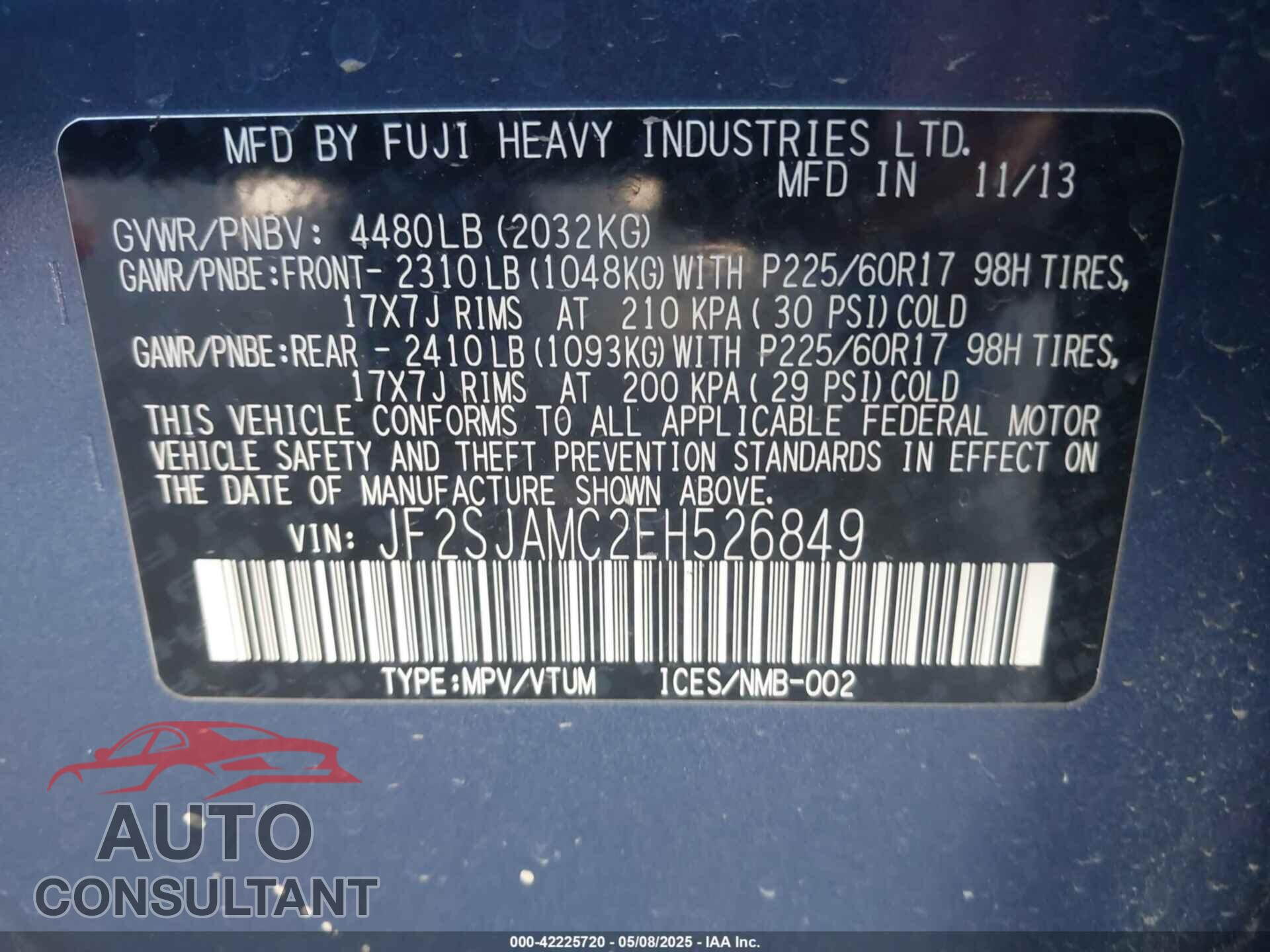 SUBARU FORESTER 2014 - JF2SJAMC2EH526849
