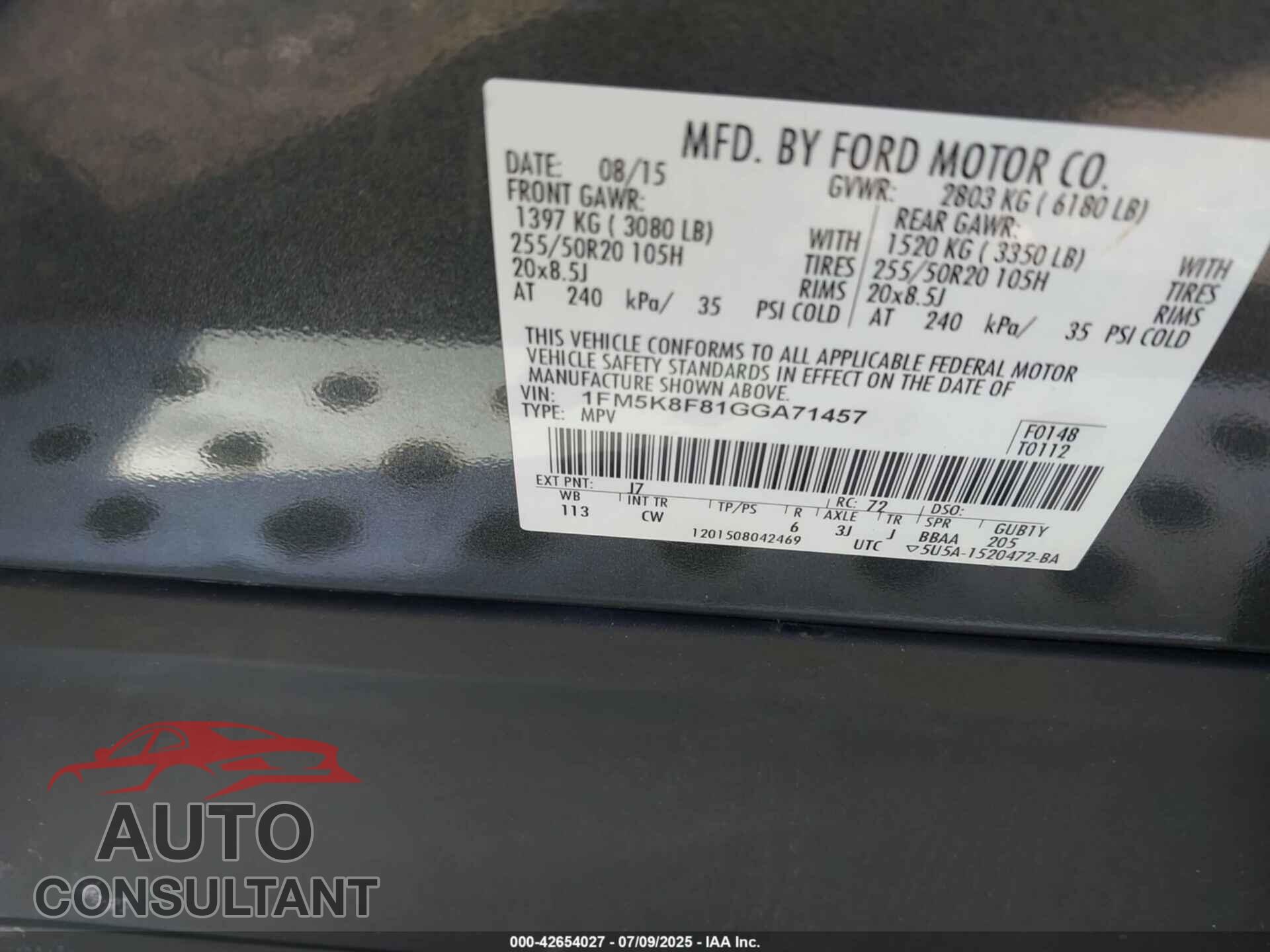 FORD EXPLORER 2016 - 1FM5K8F81GGA71457