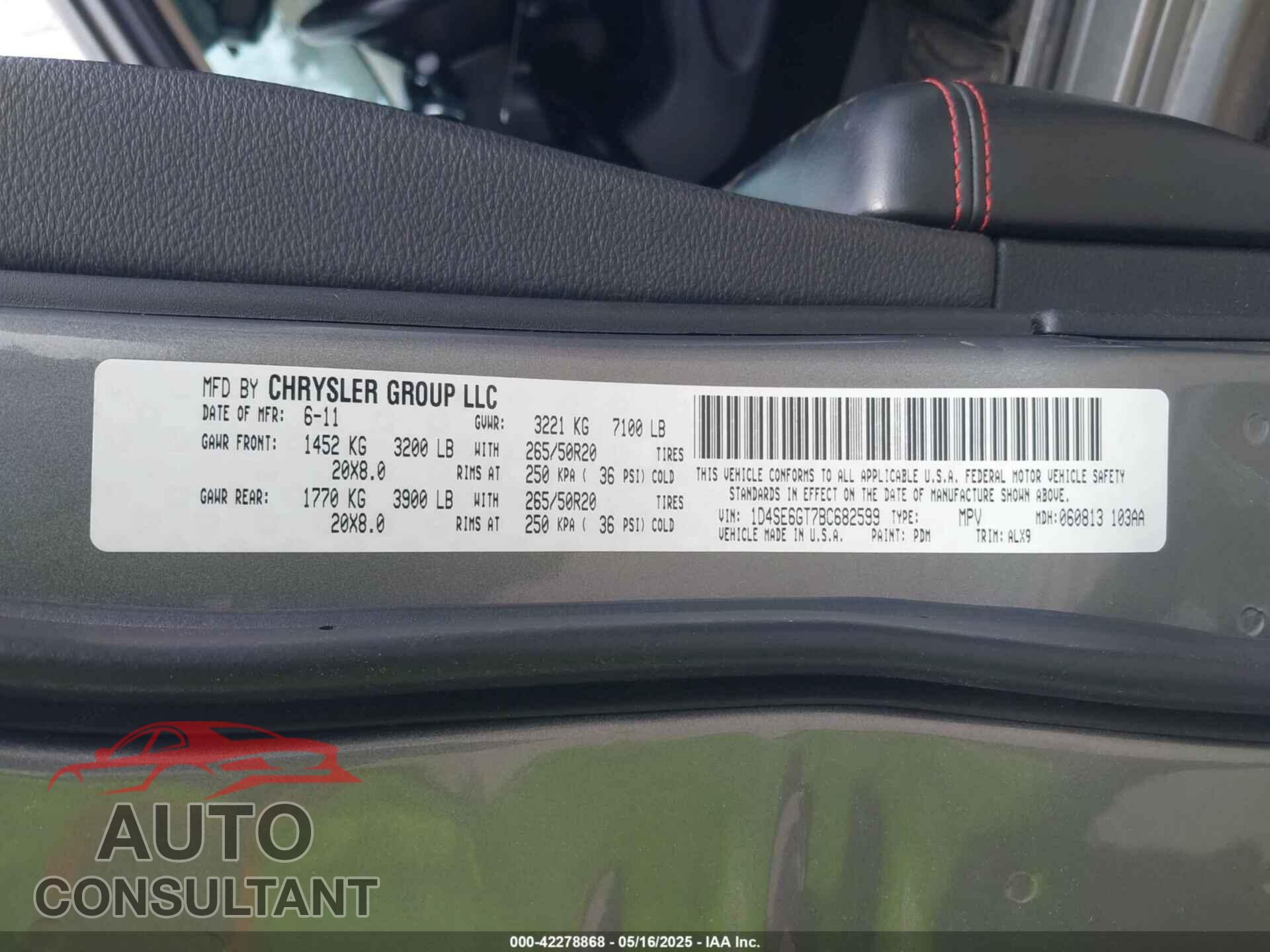 DODGE DURANGO 2011 - 1D4SE6GT7BC682599