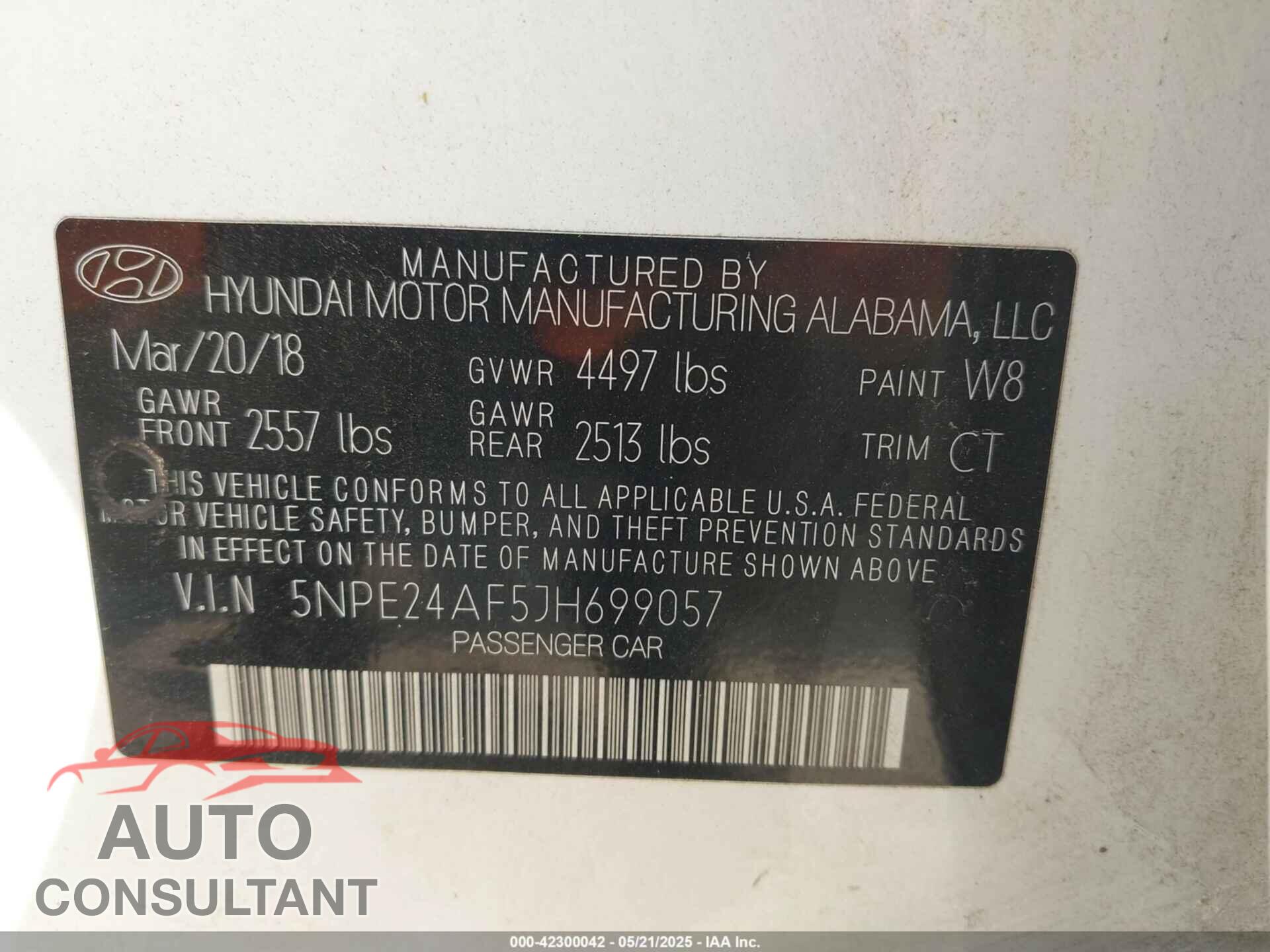 HYUNDAI SONATA 2018 - 5NPE24AF5JH699057