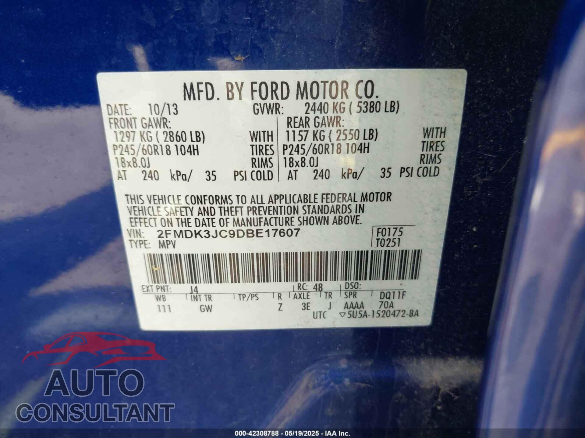 FORD EDGE 2013 - 2FMDK3JC9DBE17607