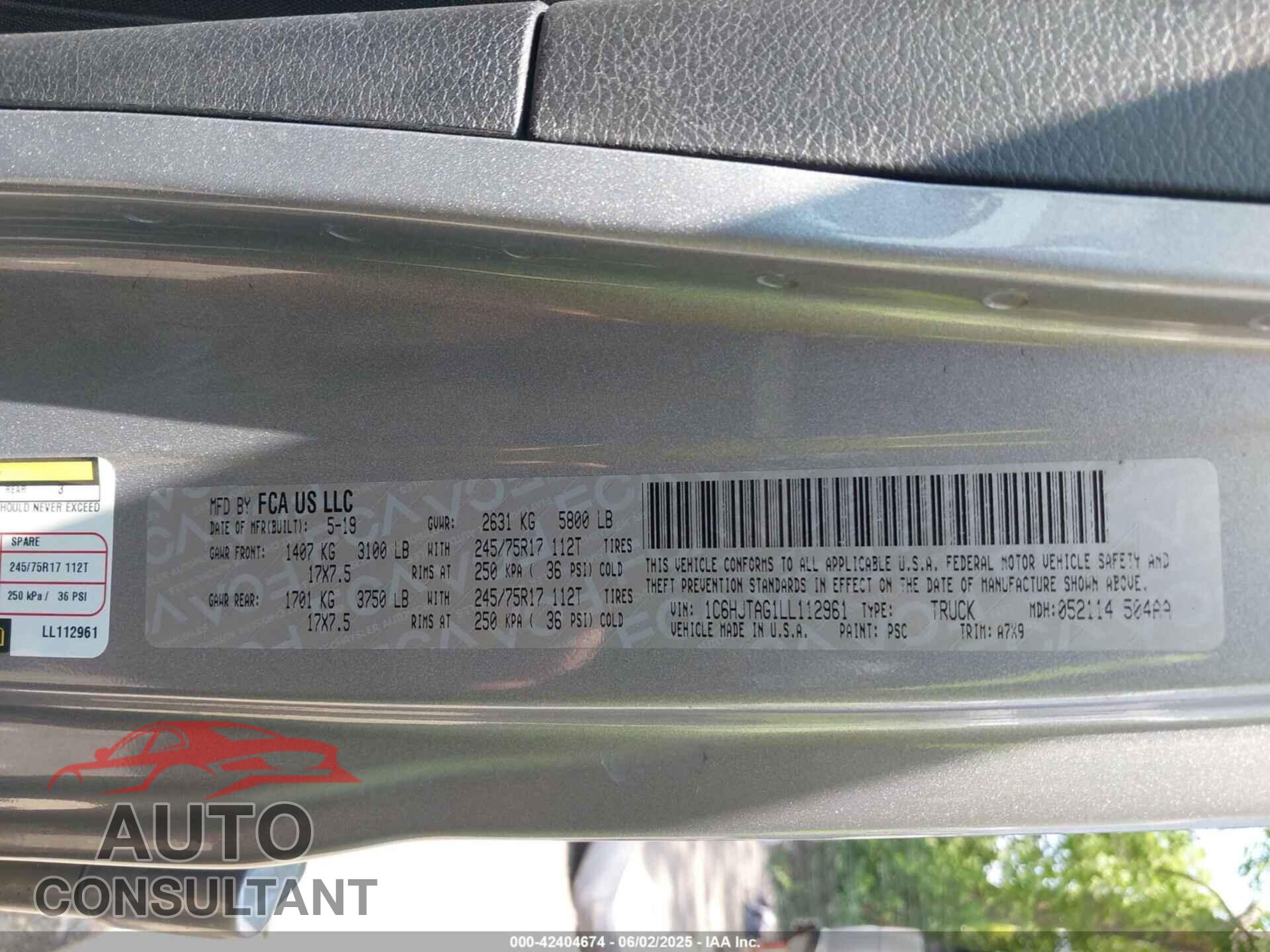 JEEP GLADIATOR 2020 - 1C6HJTAG1LL112961