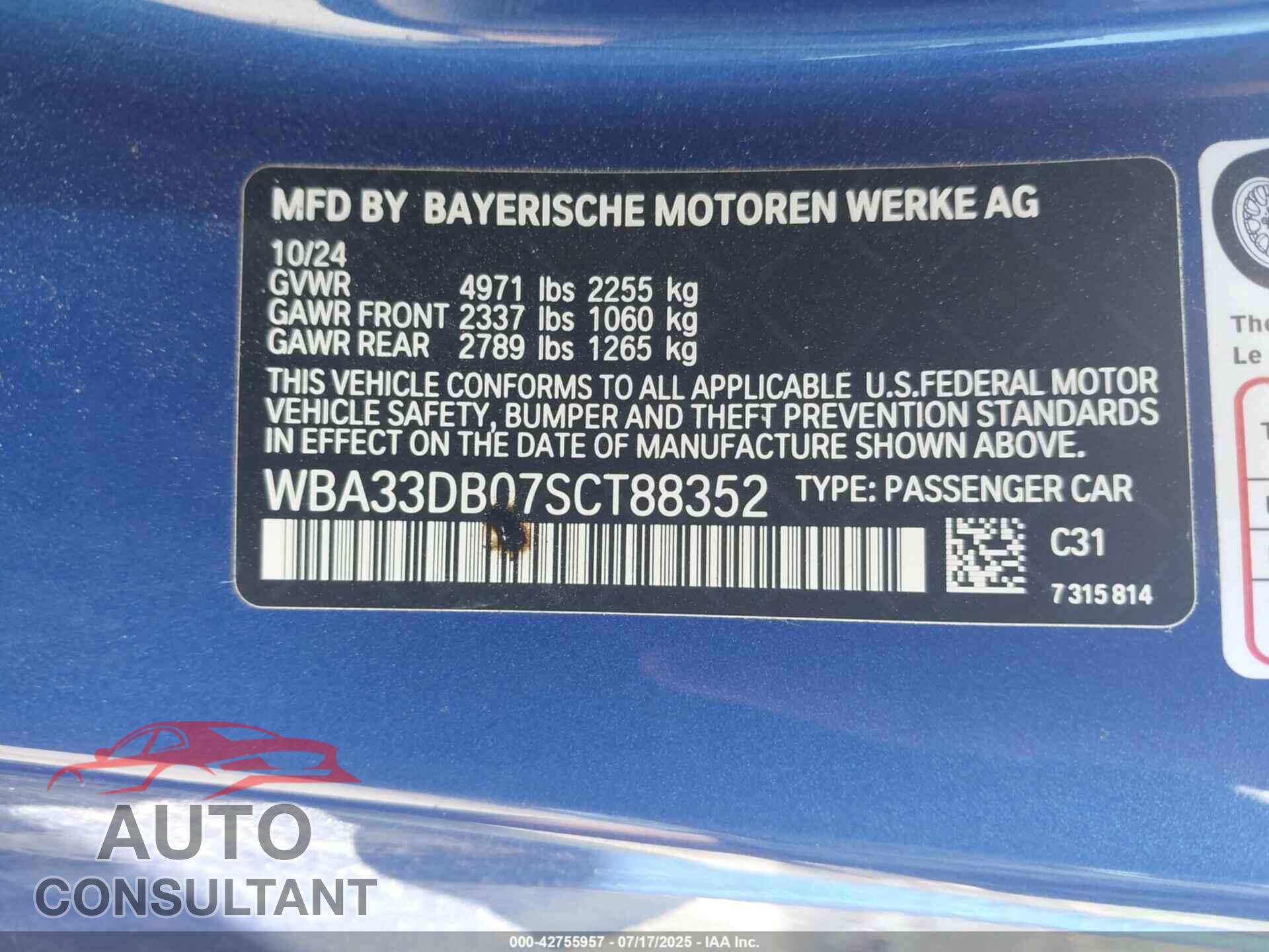 BMW 4 SERIES 2025 - WBA33DB07SCT88352