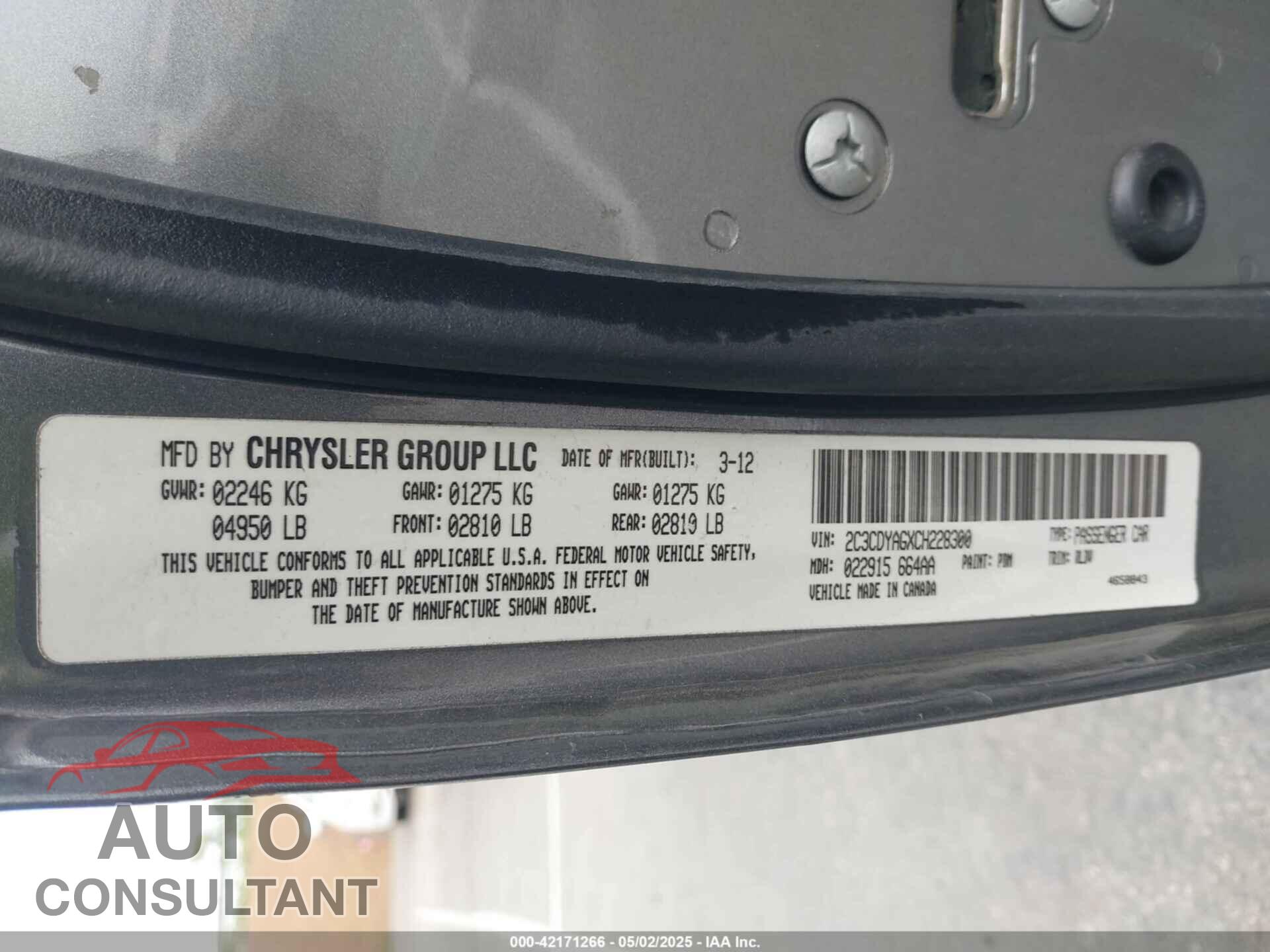DODGE CHALLENGER 2012 - 2C3CDYAGXCH228300