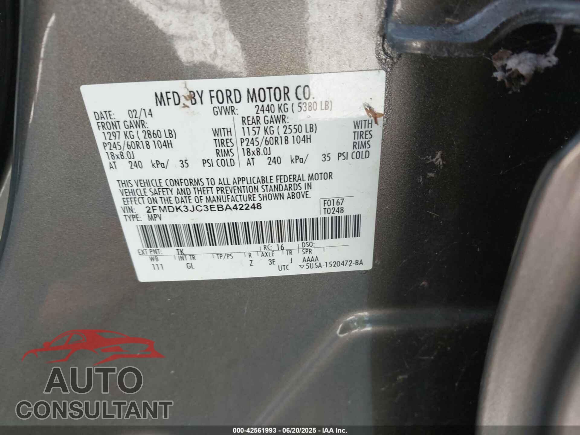 FORD EDGE 2014 - 2FMDK3JC3EBA42248
